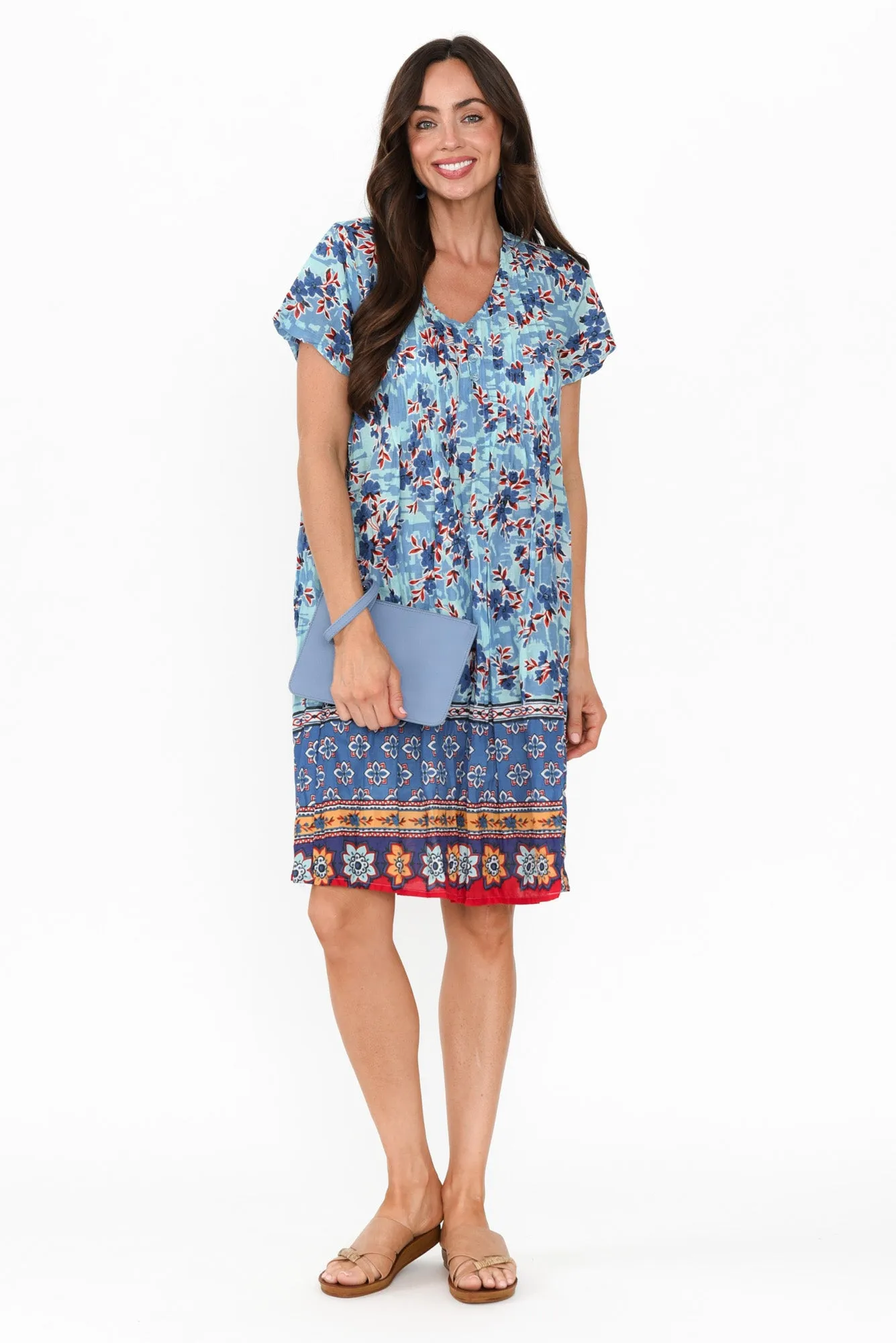 Sabina Sky Blue Bloom Crinkle Cotton Dress sold by Blue Bungalow