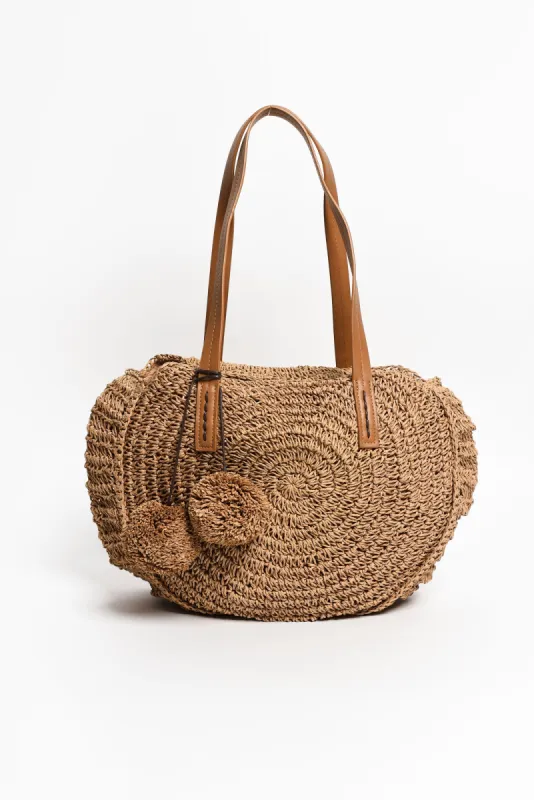 Noella Camel Tassel Round Straw Tote sold by Blue Bungalow