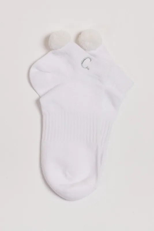 Sydney White Cotton Pom Pom Ankle Socks sold by Blue Bungalow