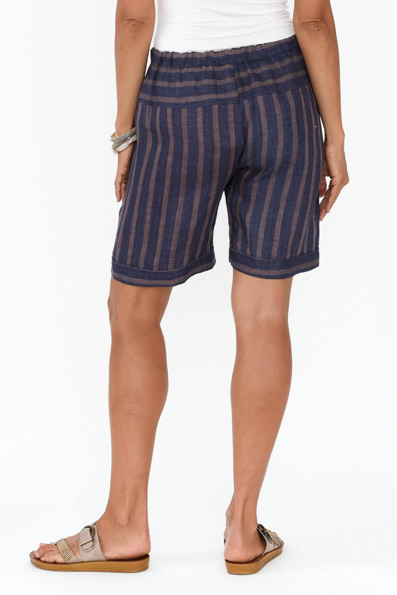 Arwen Navy Stripe Linen Drawstring Shorts sold by Blue Bungalow product image thumbnail 4