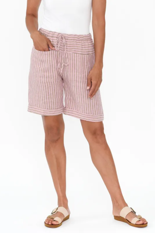 Arwen Beige Stripe Linen Drawstring Shorts sold by Blue Bungalow
