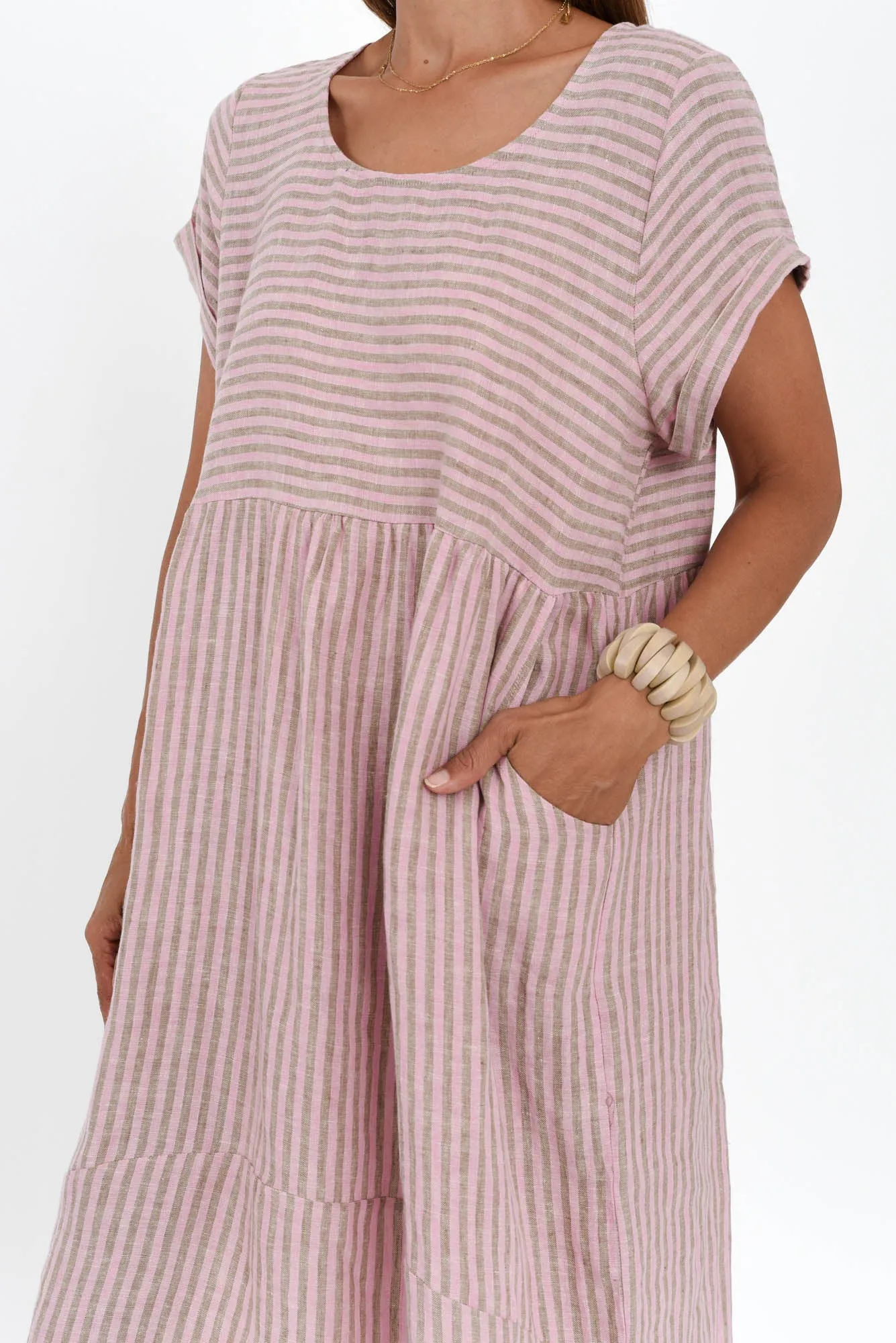 Liana Beige Stripe Linen Dress sold by Blue Bungalow product image thumbnail 5