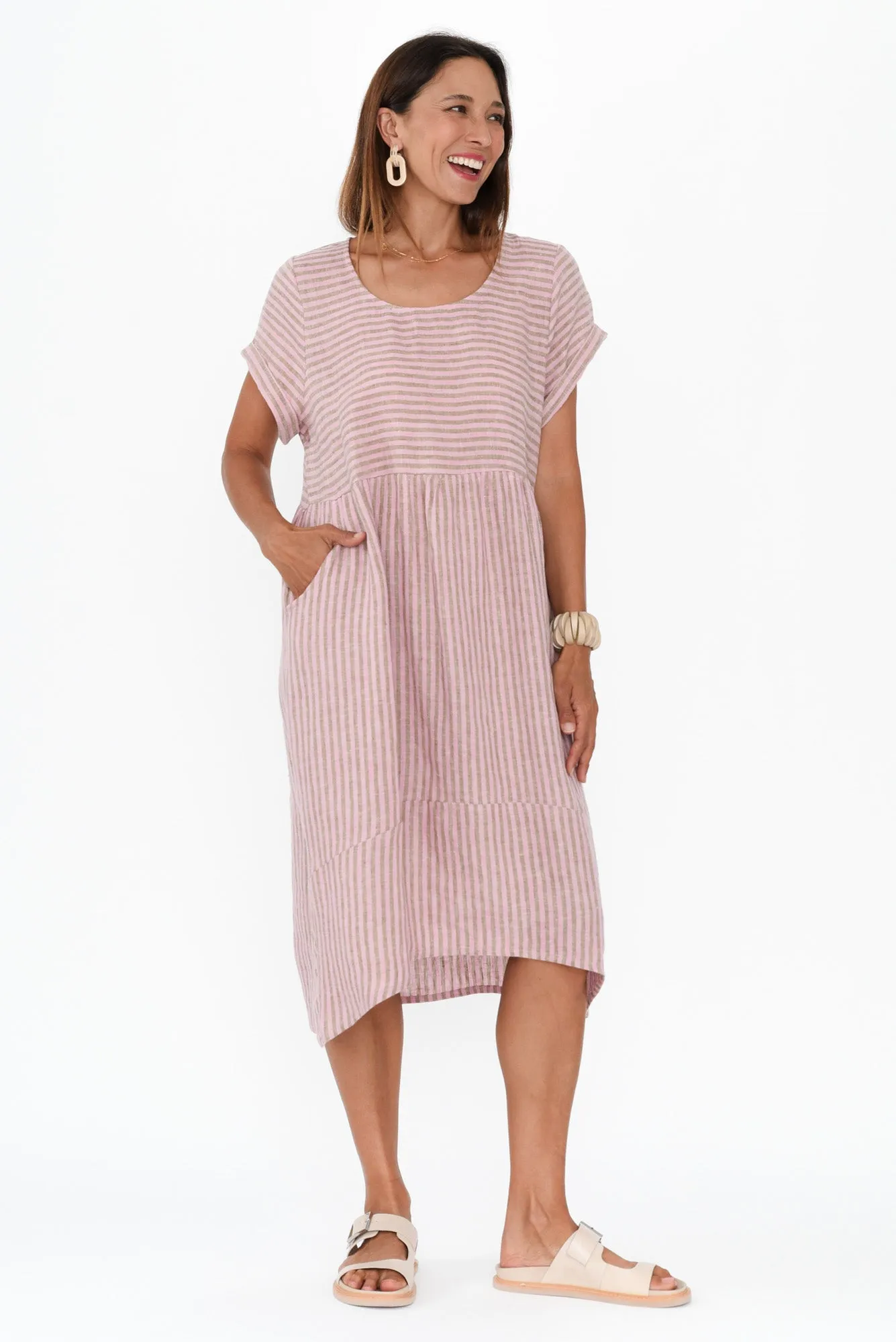 Liana Beige Stripe Linen Dress sold by Blue Bungalow product image thumbnail 2