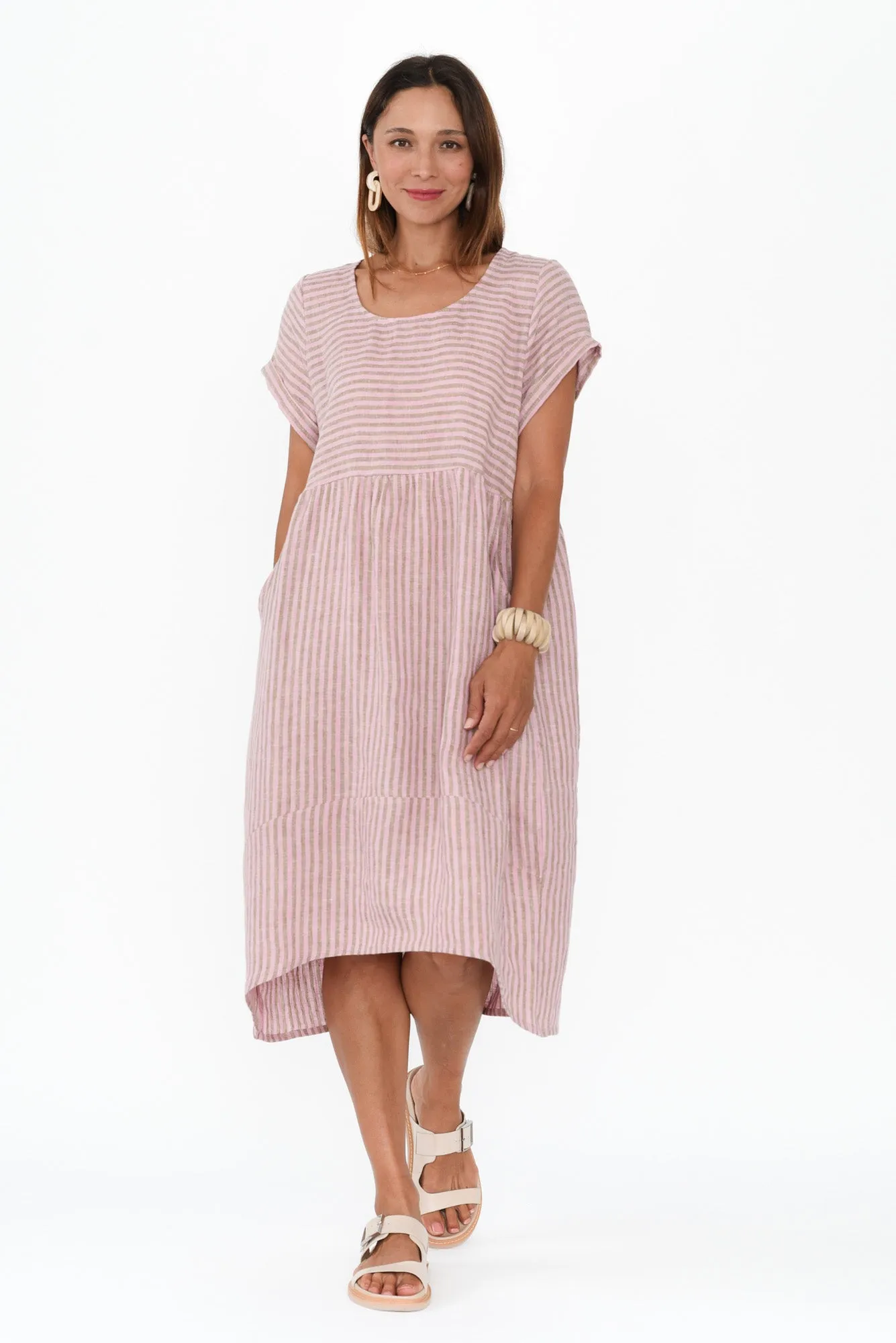 Liana Beige Stripe Linen Dress sold by Blue Bungalow
