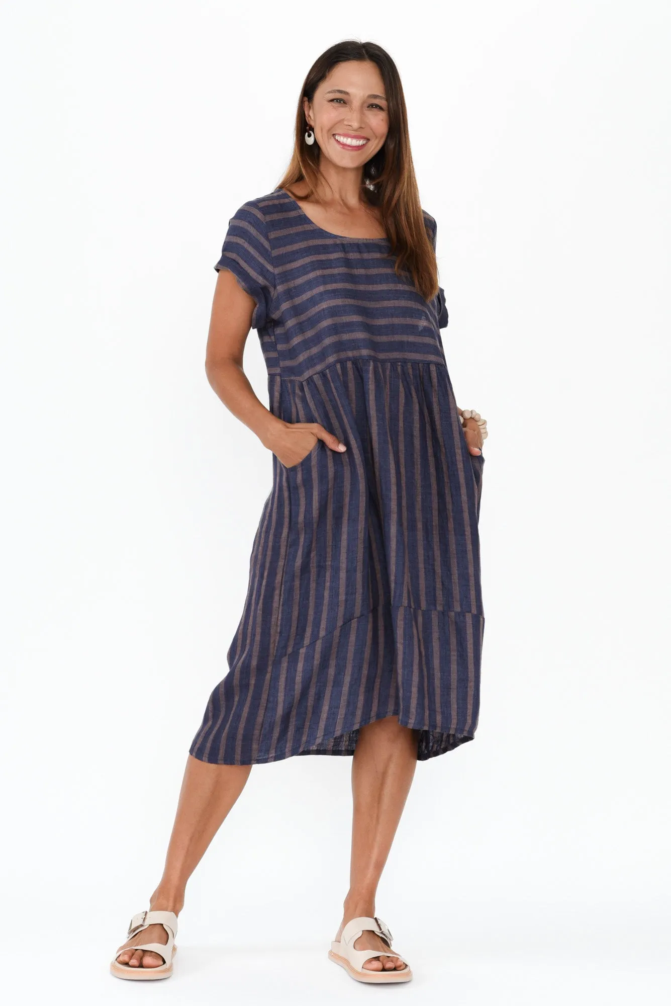 Liana Navy Stripe Linen Dress sold by Blue Bungalow product image thumbnail 5