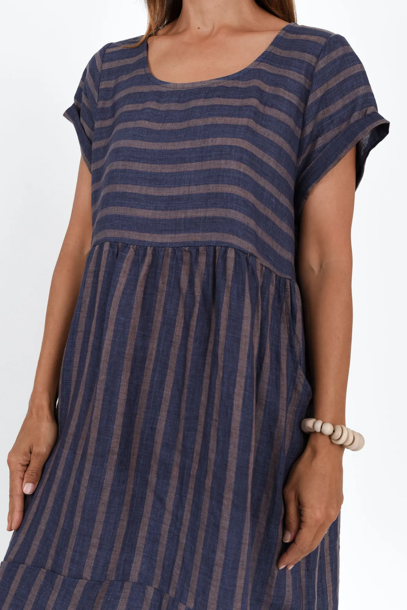 Liana Navy Stripe Linen Dress sold by Blue Bungalow product image thumbnail 4