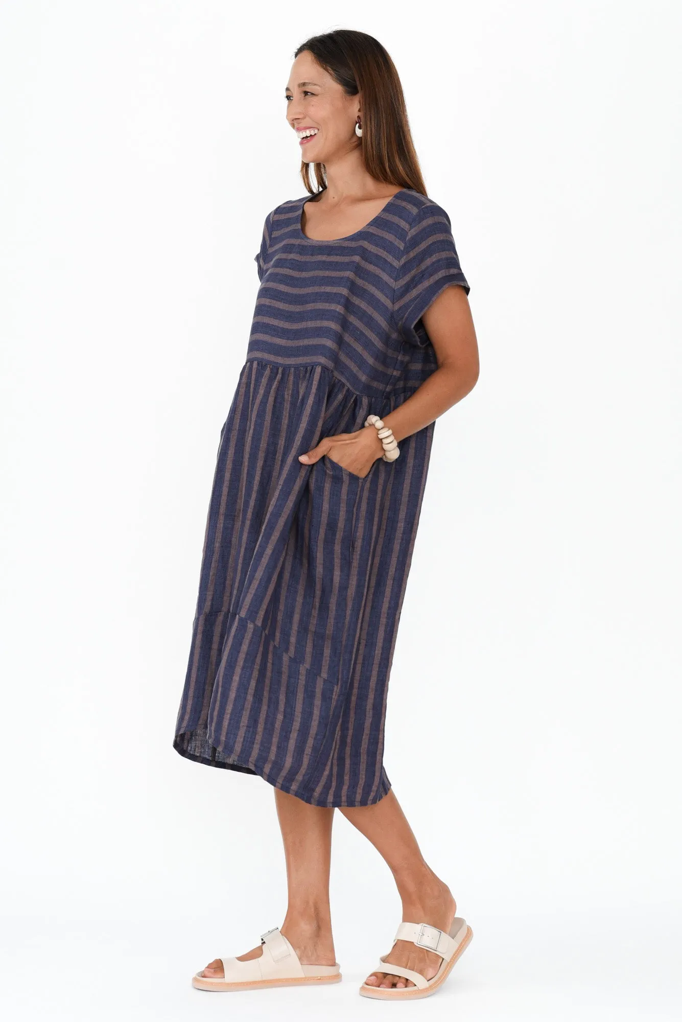 Liana Navy Stripe Linen Dress sold by Blue Bungalow product image thumbnail 3
