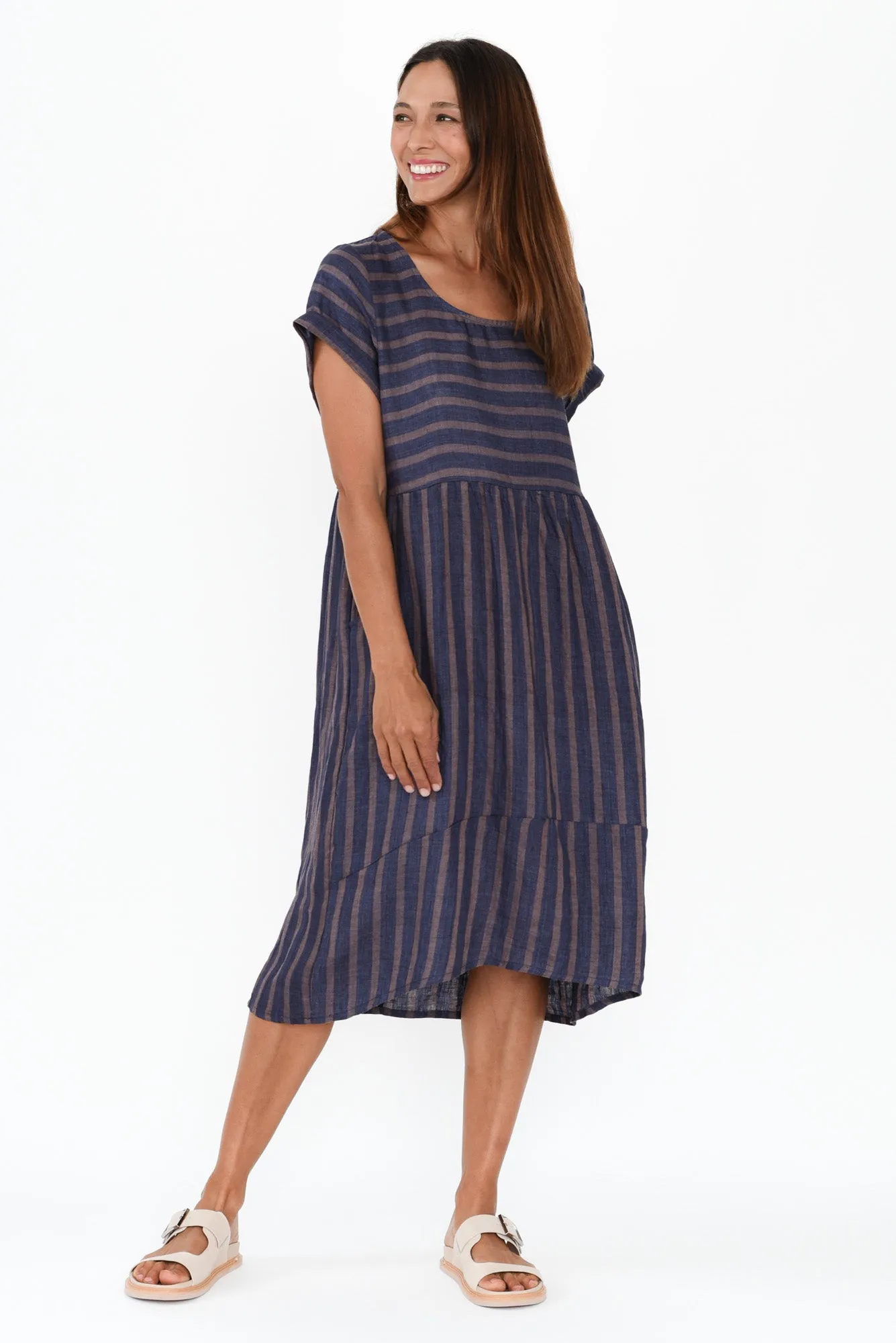 Liana Navy Stripe Linen Dress sold by Blue Bungalow product image thumbnail 2
