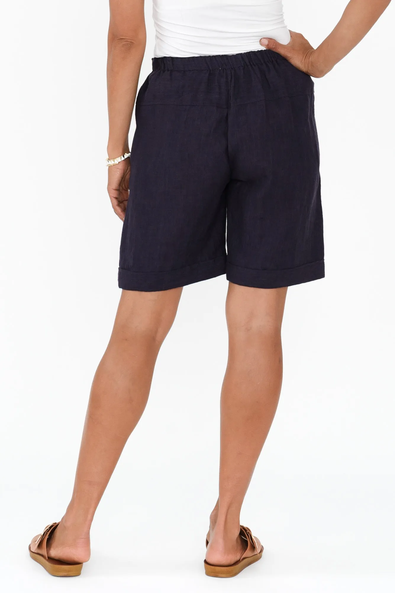 Arwen Navy Linen Drawstring Shorts sold by Blue Bungalow product image thumbnail 4