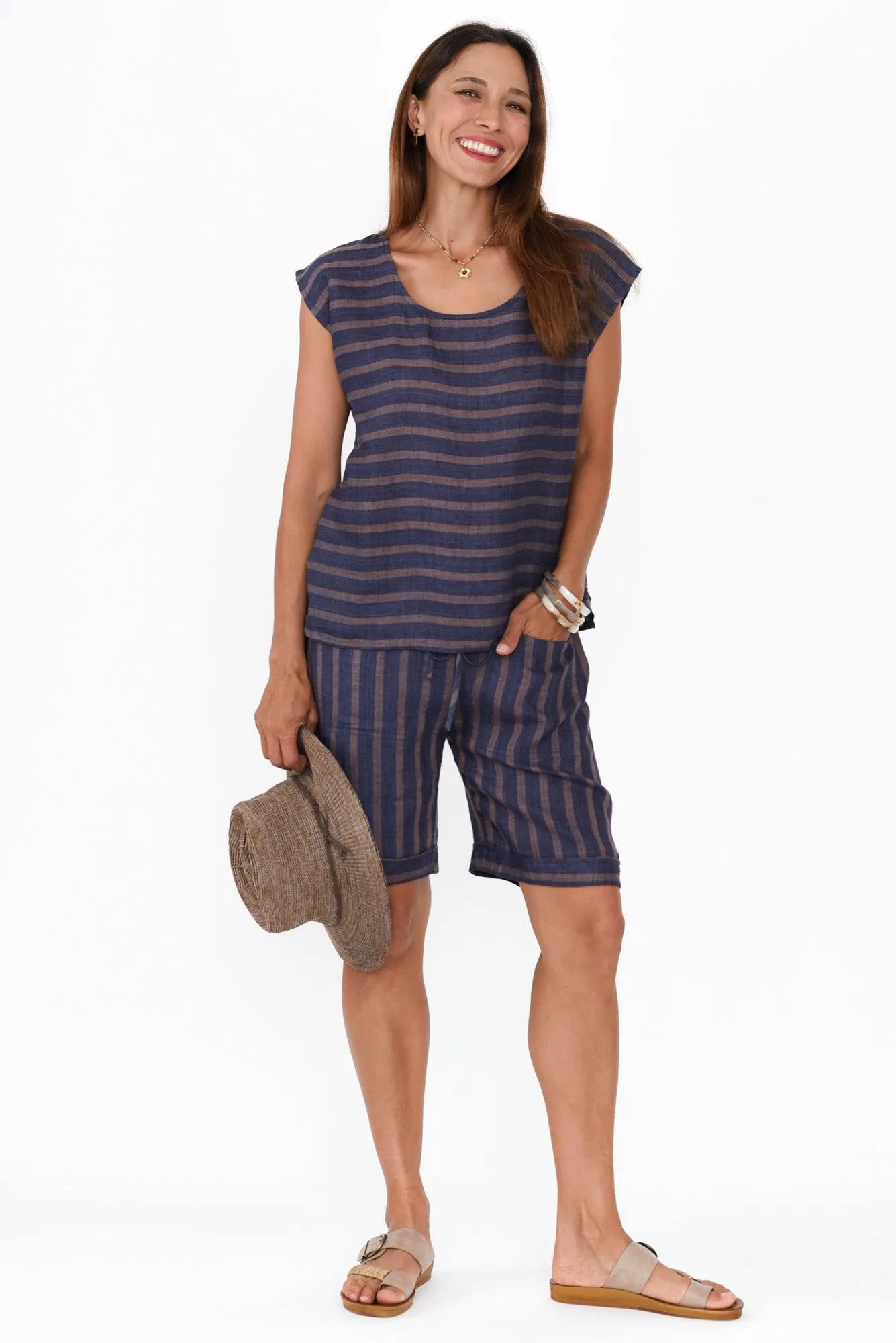 Gabriele Navy Stripe Linen Top sold by Blue Bungalow product image thumbnail 2