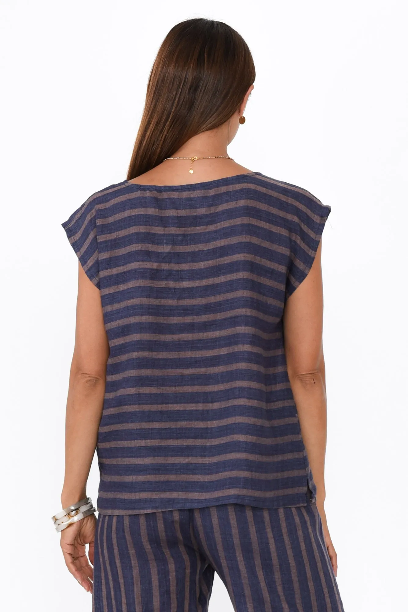 Gabriele Navy Stripe Linen Top sold by Blue Bungalow product image thumbnail 4