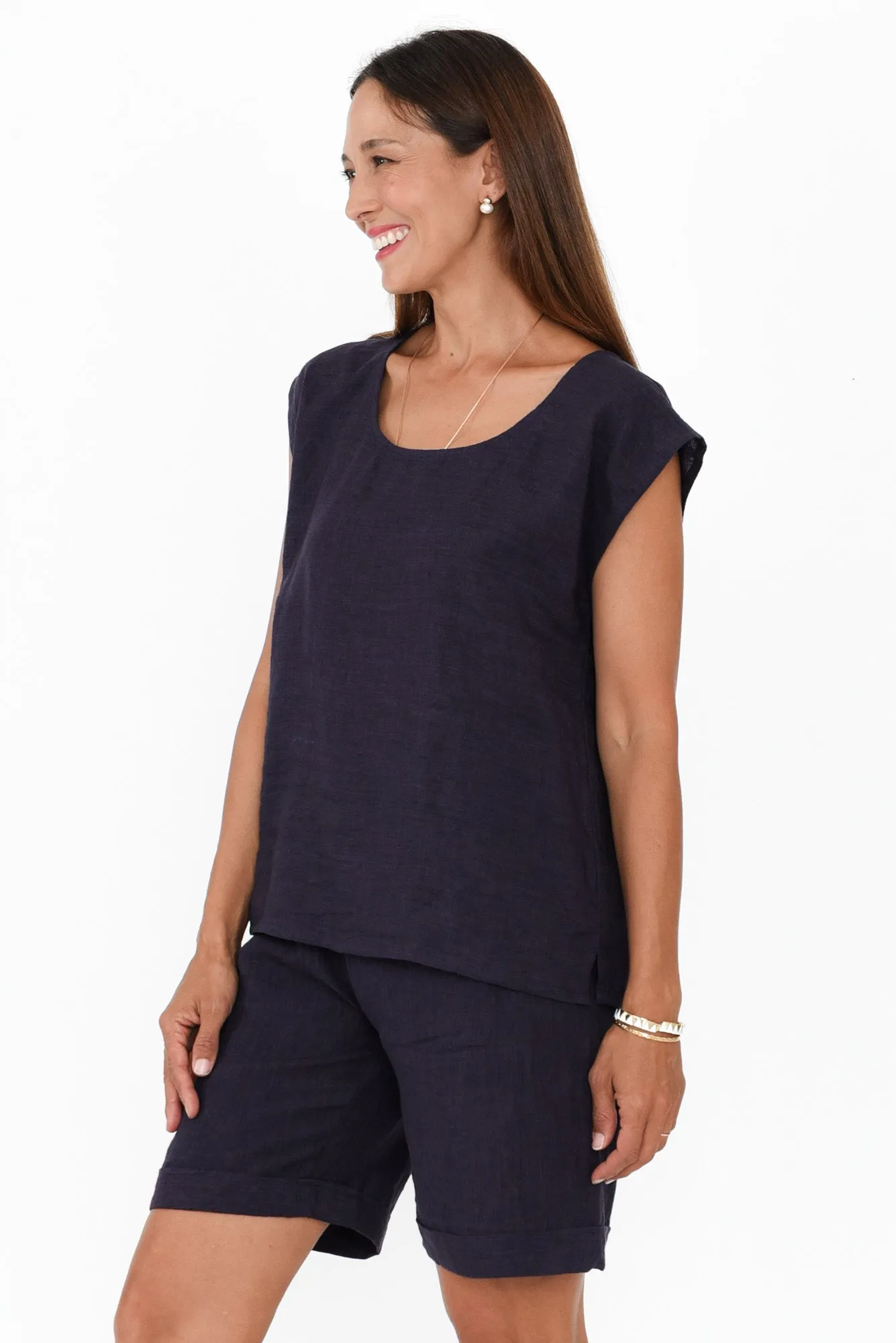 Gabriele Navy Linen Top sold by Blue Bungalow product image thumbnail 3