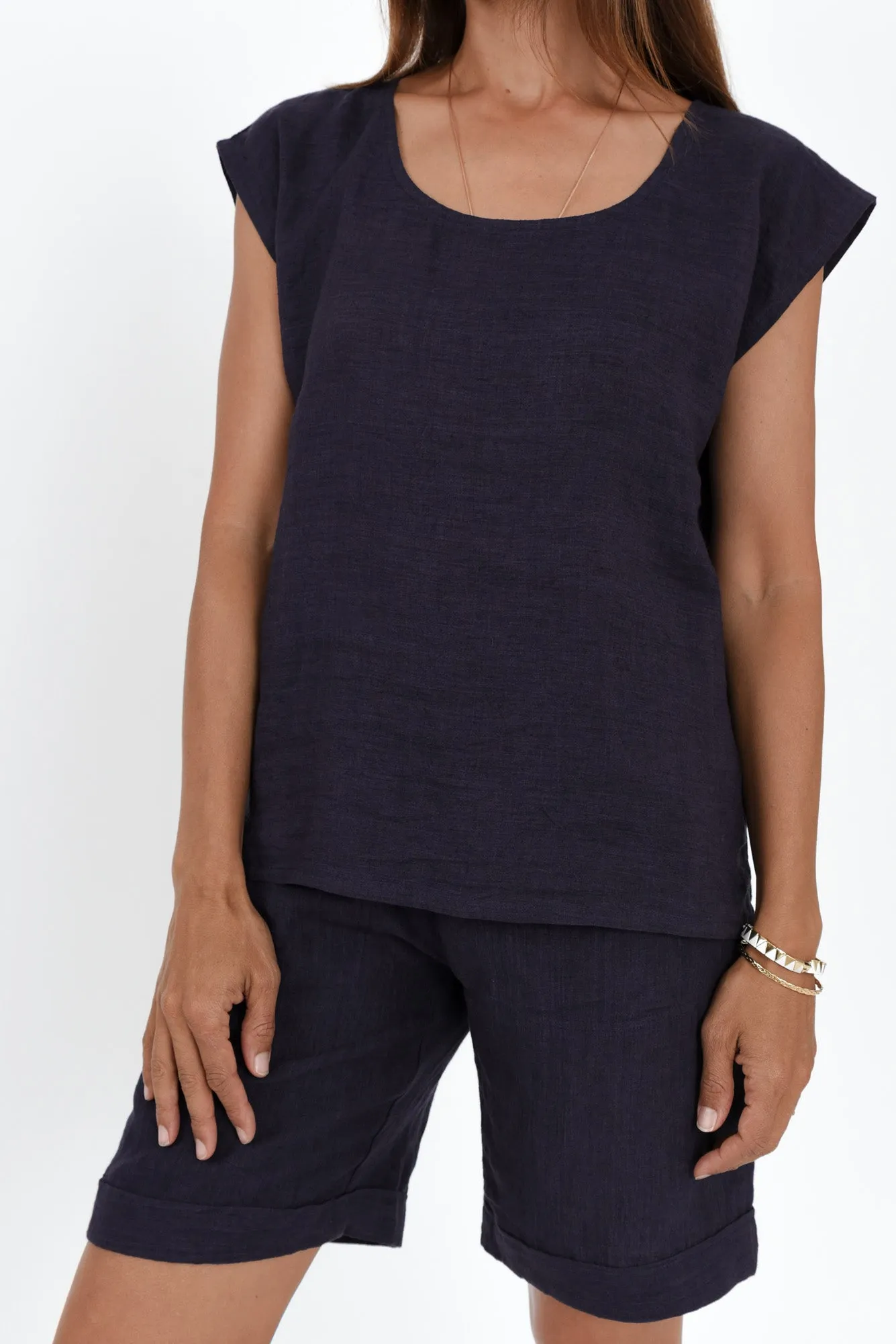 Gabriele Navy Linen Top sold by Blue Bungalow product image thumbnail 5