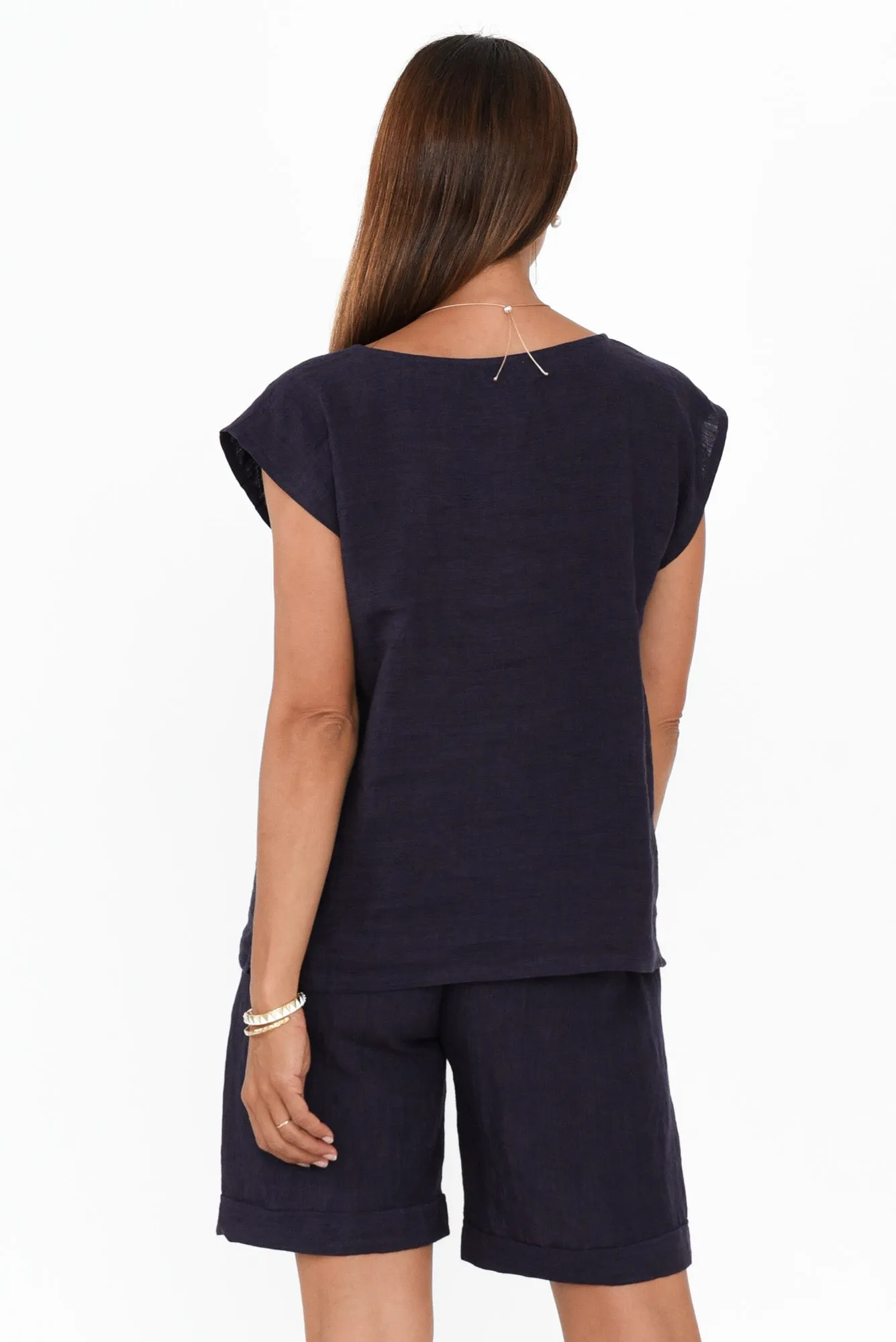 Gabriele Navy Linen Top sold by Blue Bungalow product image thumbnail 4