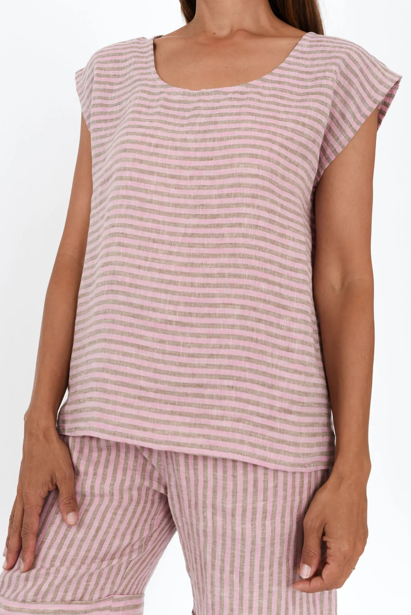 Gabriele Beige Stripe Linen Top sold by Blue Bungalow product image thumbnail 5