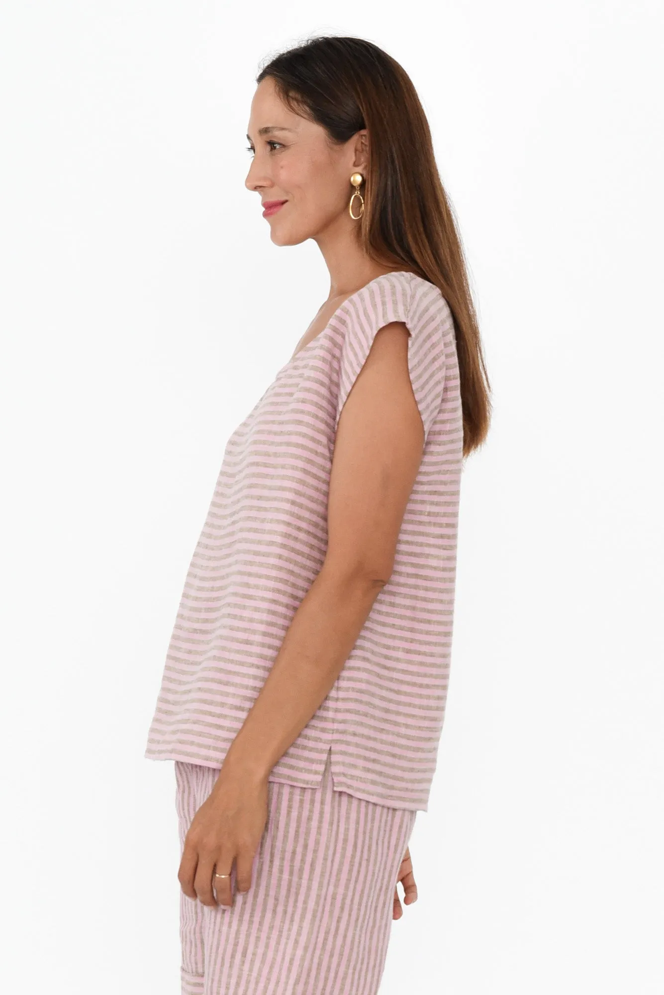 Gabriele Beige Stripe Linen Top sold by Blue Bungalow product image thumbnail 3