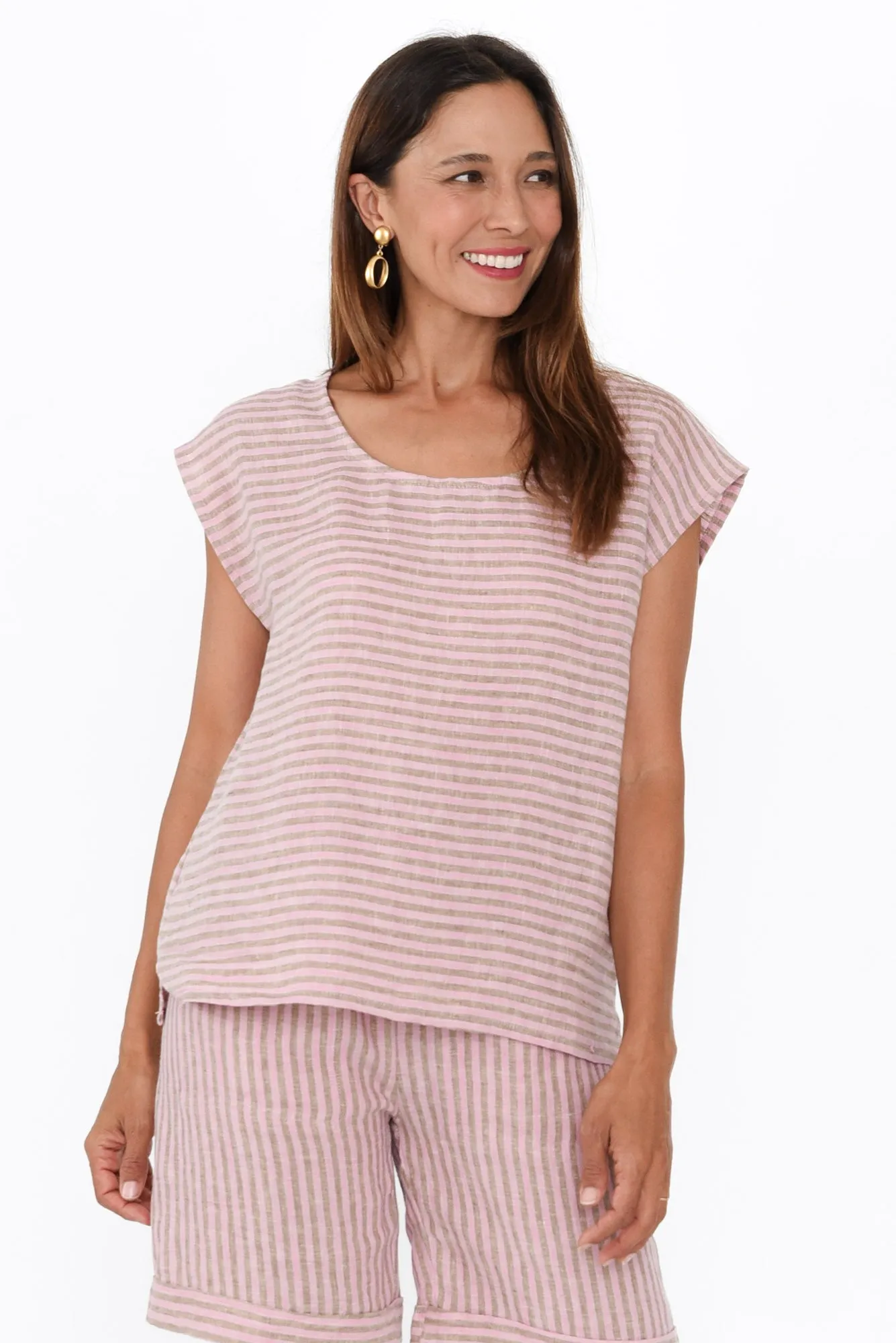 Gabriele Beige Stripe Linen Top sold by Blue Bungalow