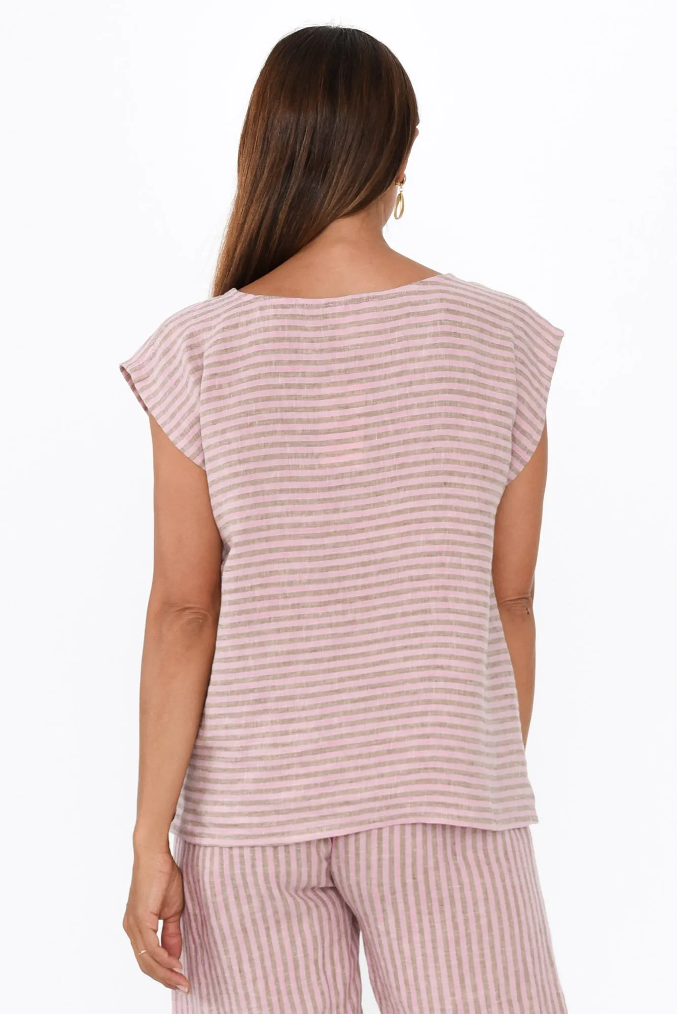 Gabriele Beige Stripe Linen Top sold by Blue Bungalow product image thumbnail 4