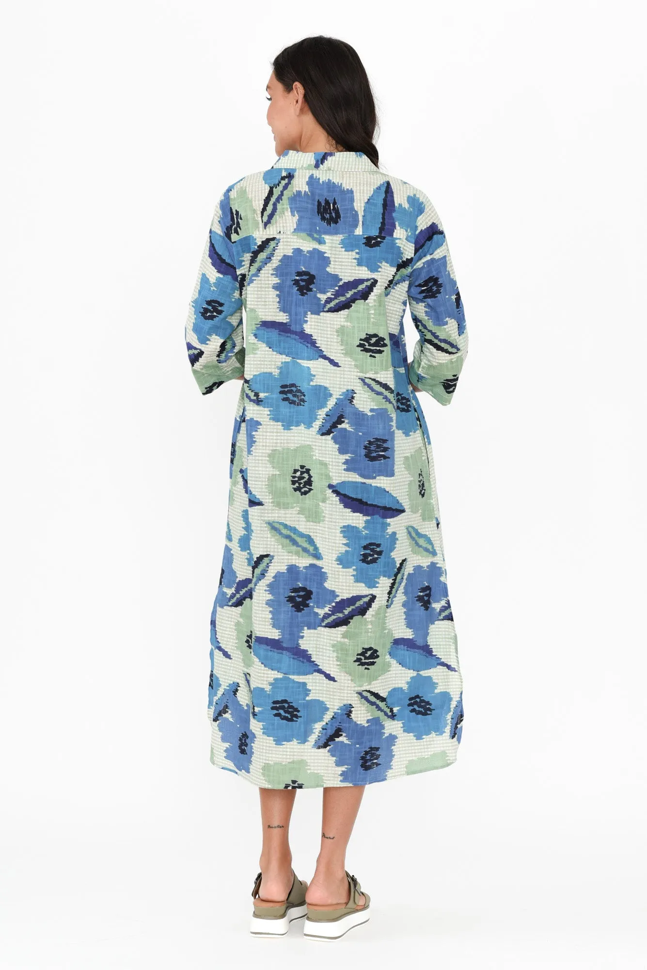 Tricia Blue Floral Cotton Shirt Dress sold by Blue Bungalow product image thumbnail 4