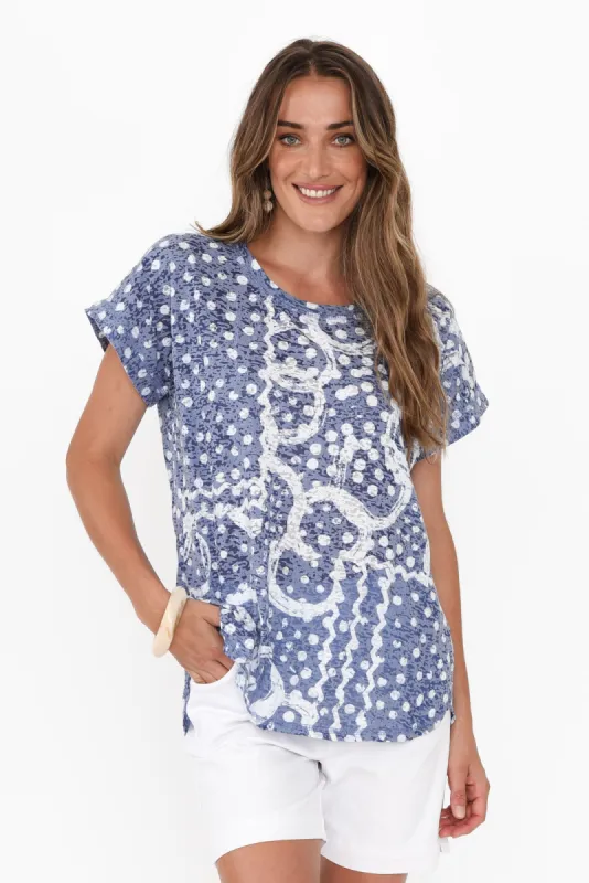 Inaya Blue Spot Cotton Blend Top sold by Blue Bungalow