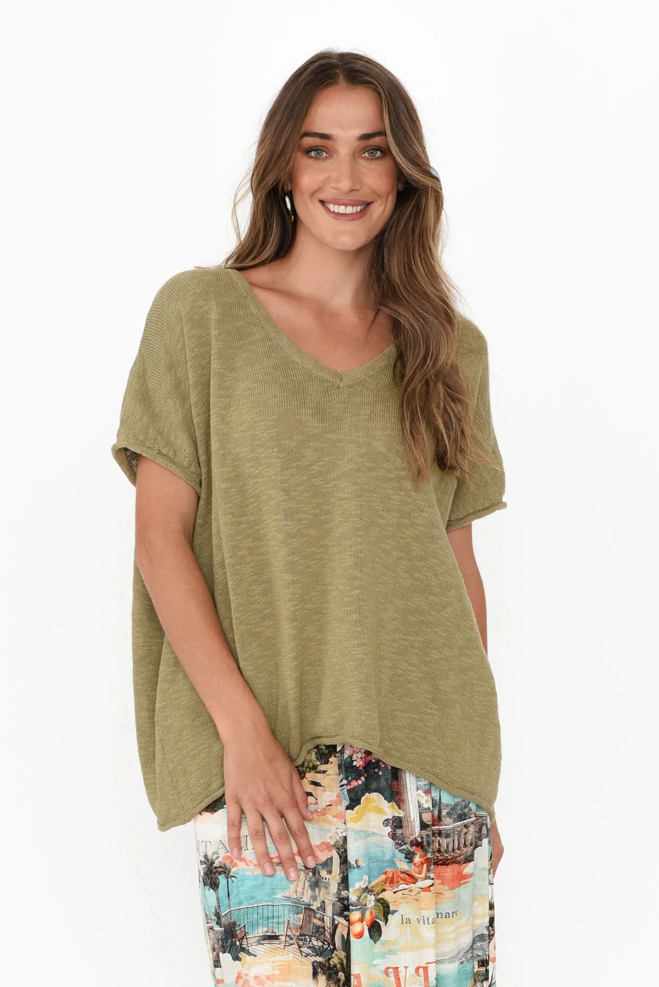 Saxon Sage Cotton Knit Top sold by Blue Bungalow