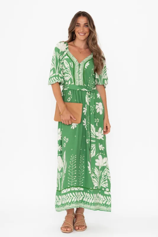 Lyndel Green Floral Tie Dress sold by Blue Bungalow