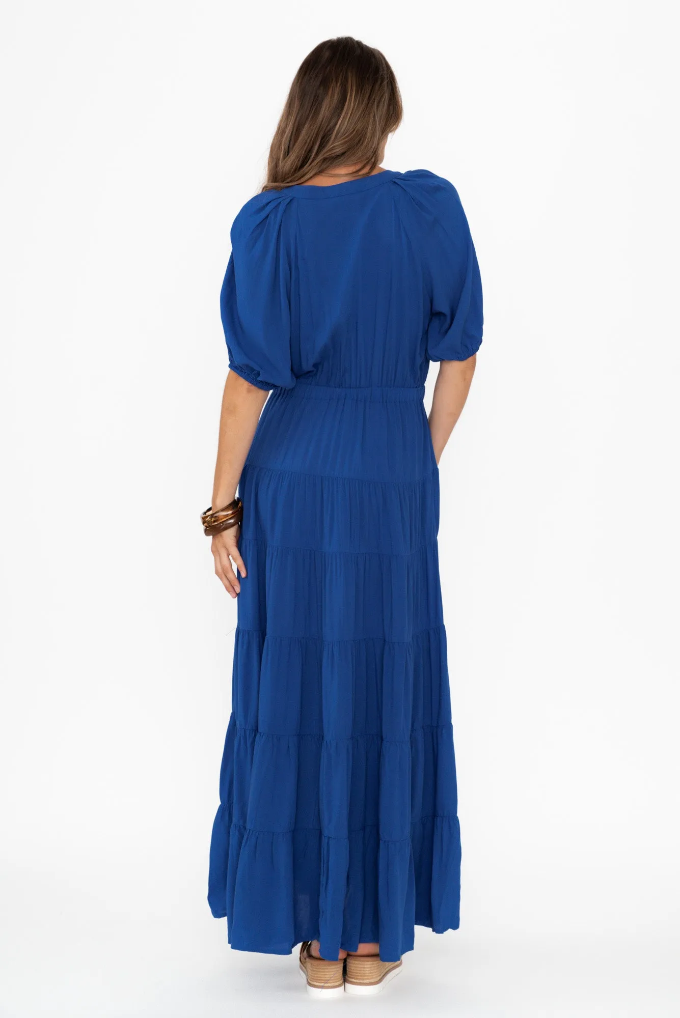 Aleja Cobalt Drawstring Tier Dress sold by Blue Bungalow product image thumbnail 4