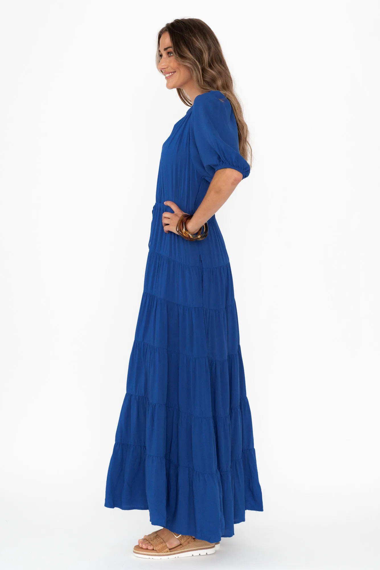 Aleja Cobalt Drawstring Tier Dress sold by Blue Bungalow product image thumbnail 3