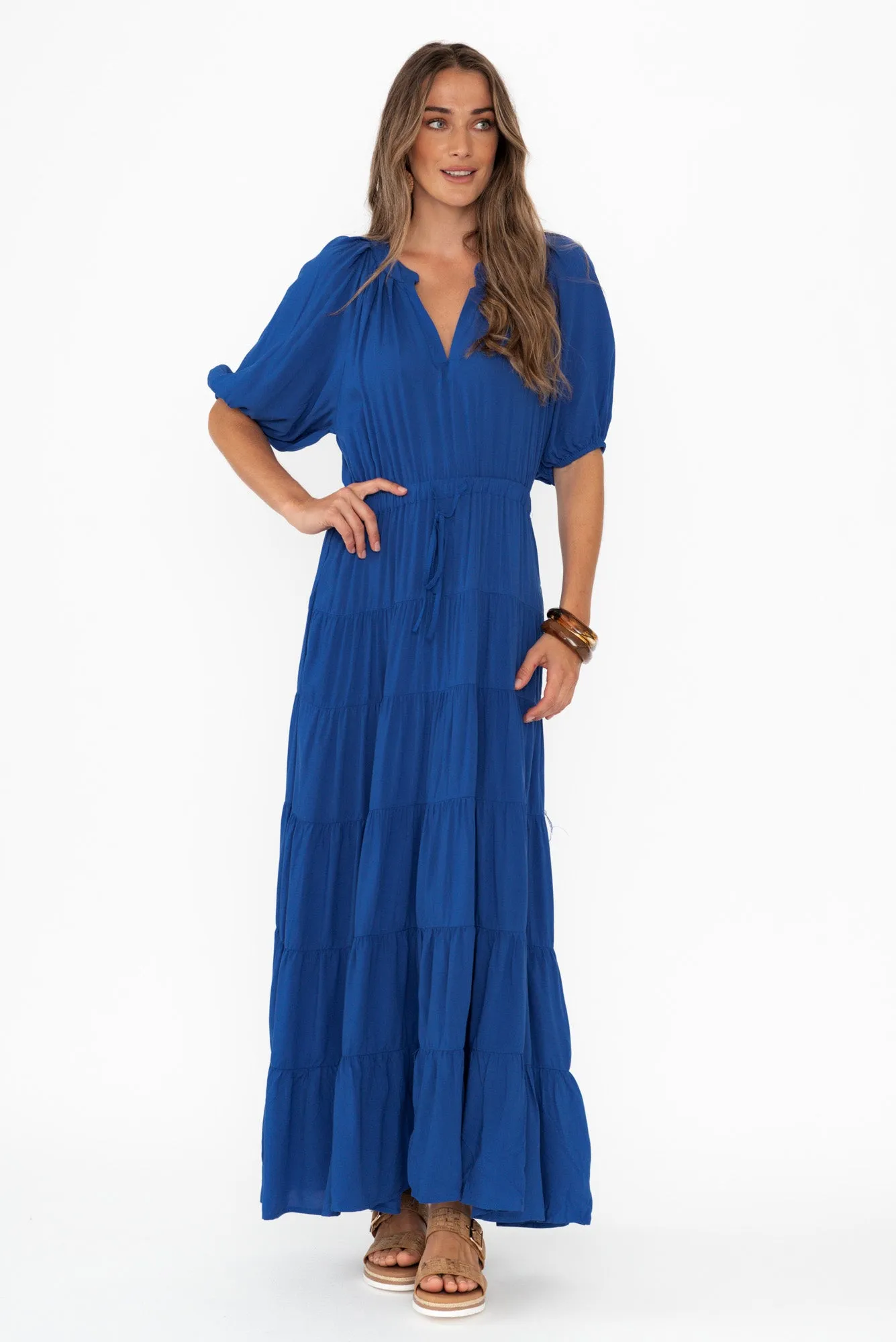 Aleja Cobalt Drawstring Tier Dress sold by Blue Bungalow product image thumbnail 2