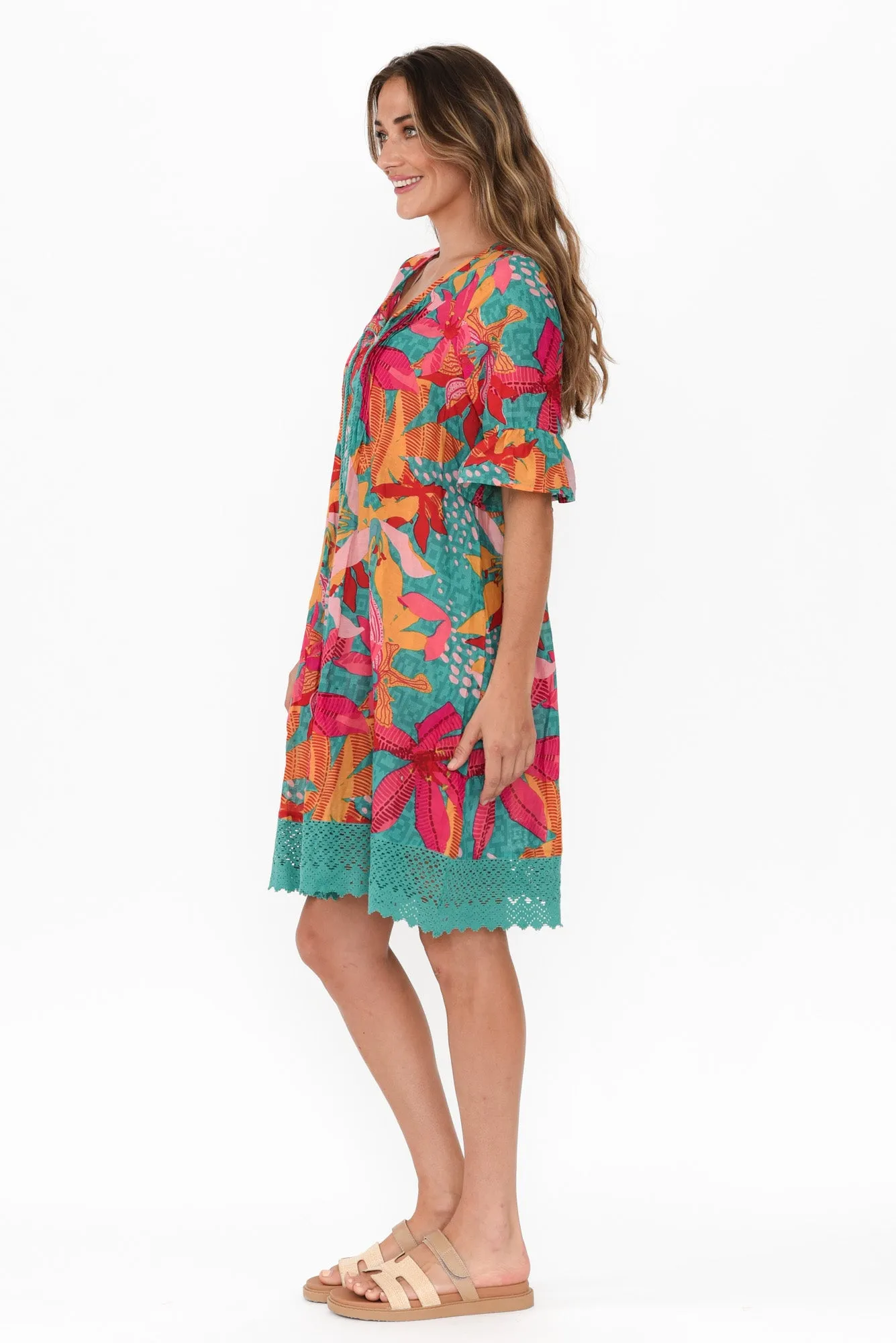Cayman Green Floral Cotton Tunic Dress sold by Blue Bungalow product image thumbnail 3