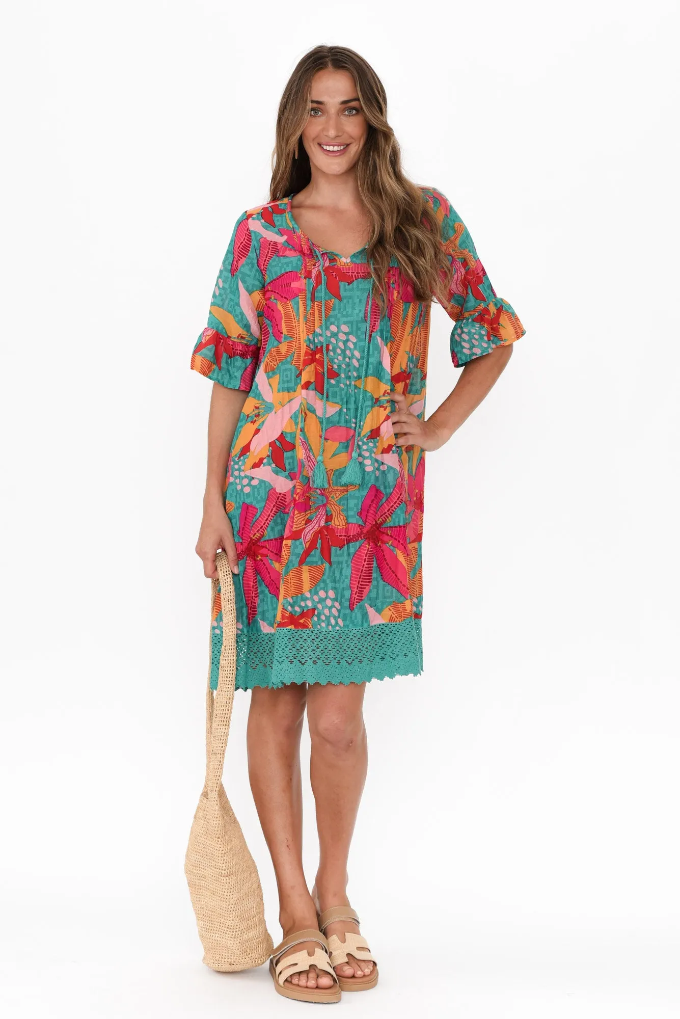 Cayman Green Floral Cotton Tunic Dress sold by Blue Bungalow