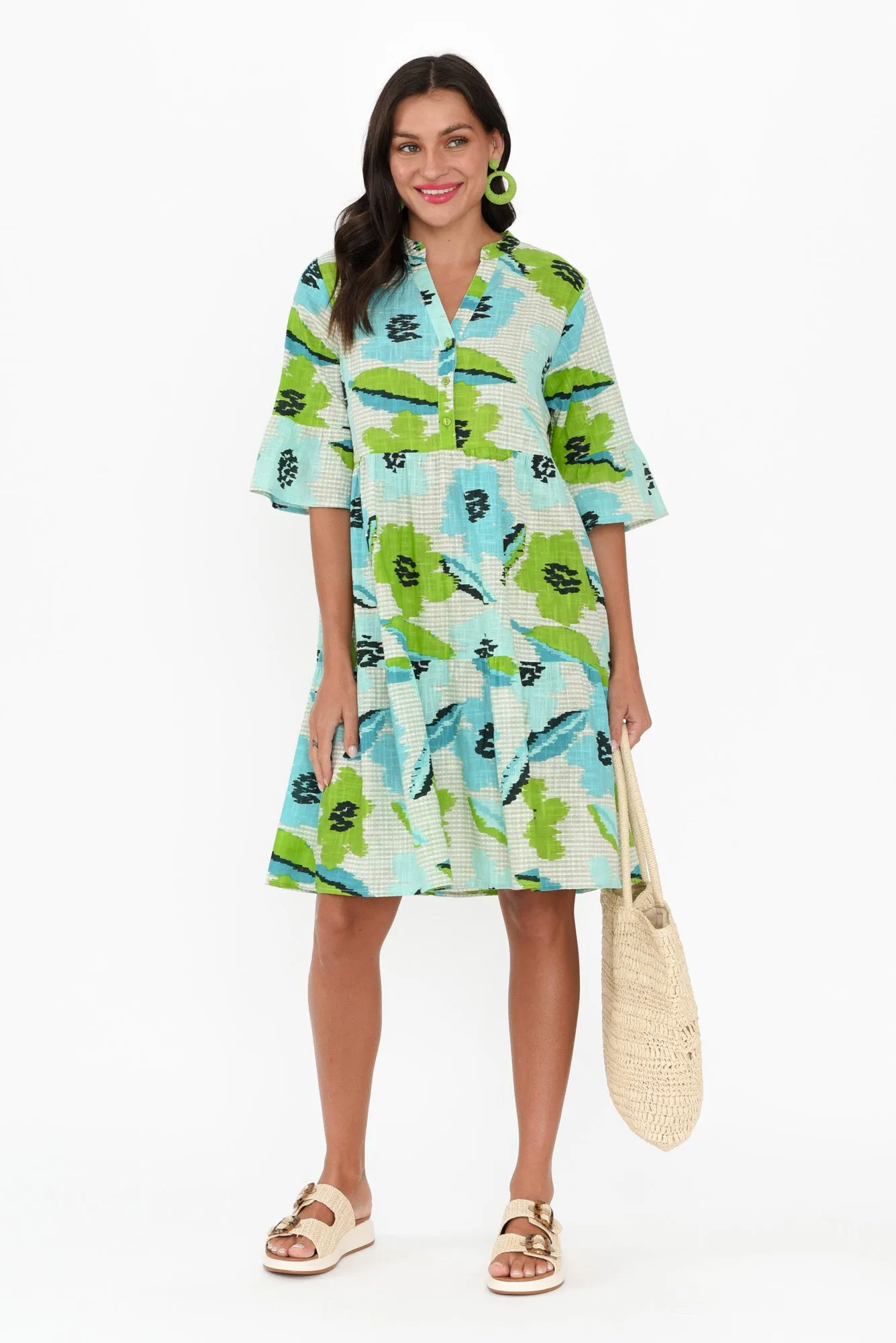 Senna Green Floral Cotton Dress sold by Blue Bungalow