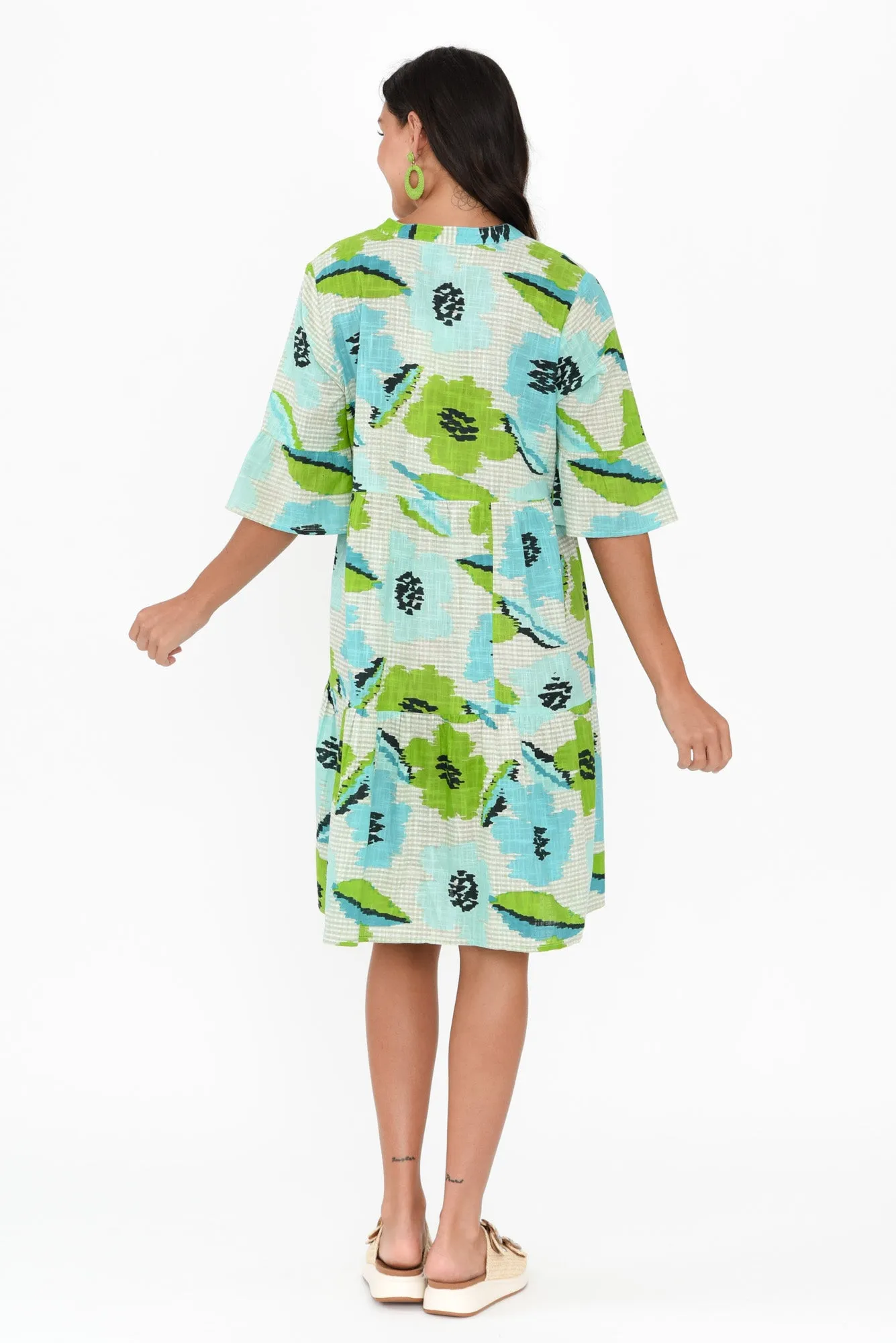 Senna Green Floral Cotton Dress sold by Blue Bungalow product image thumbnail 4