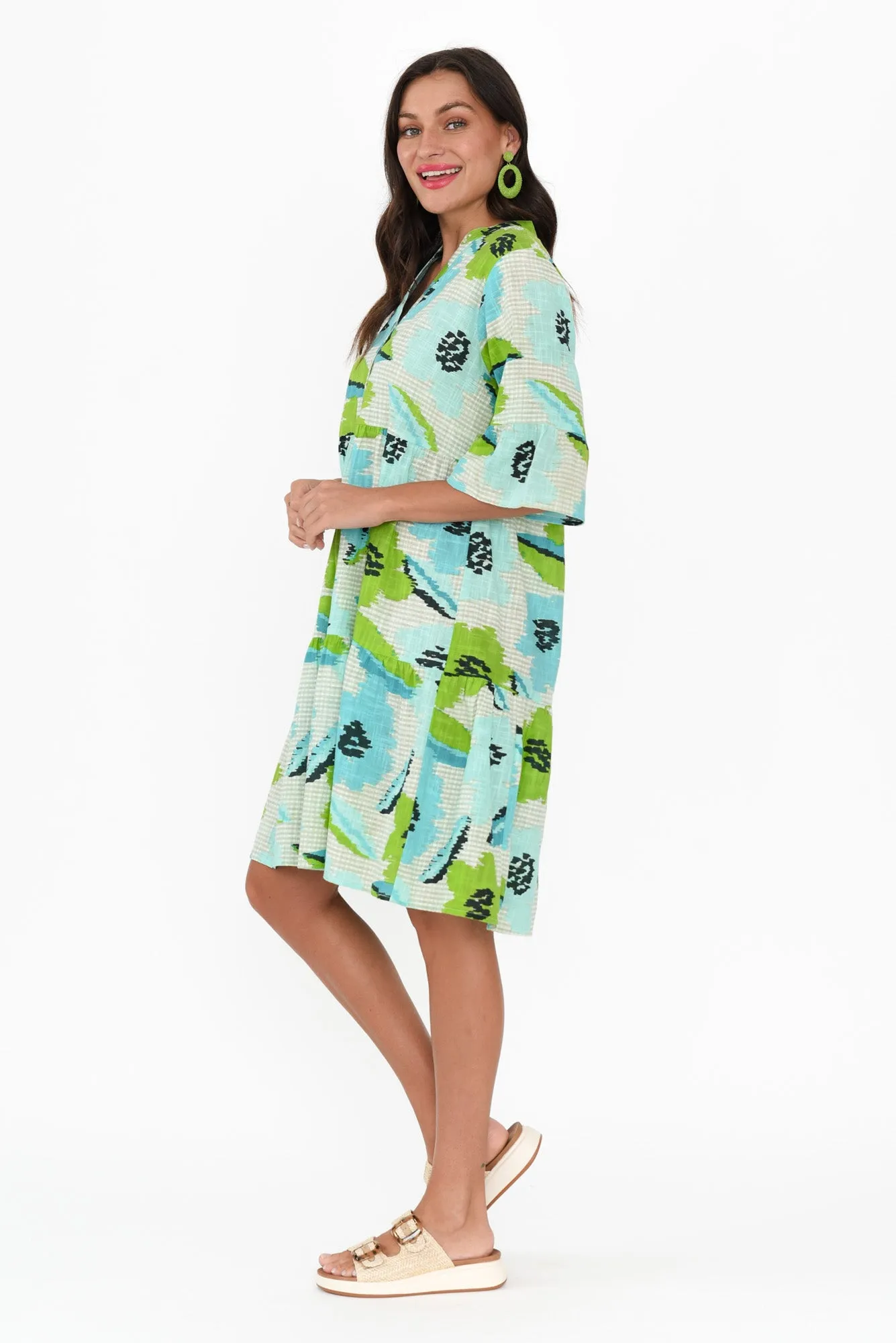 Senna Green Floral Cotton Dress sold by Blue Bungalow product image thumbnail 3