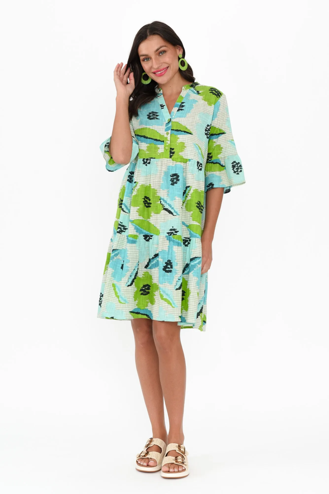 Senna Green Floral Cotton Dress sold by Blue Bungalow product image thumbnail 2
