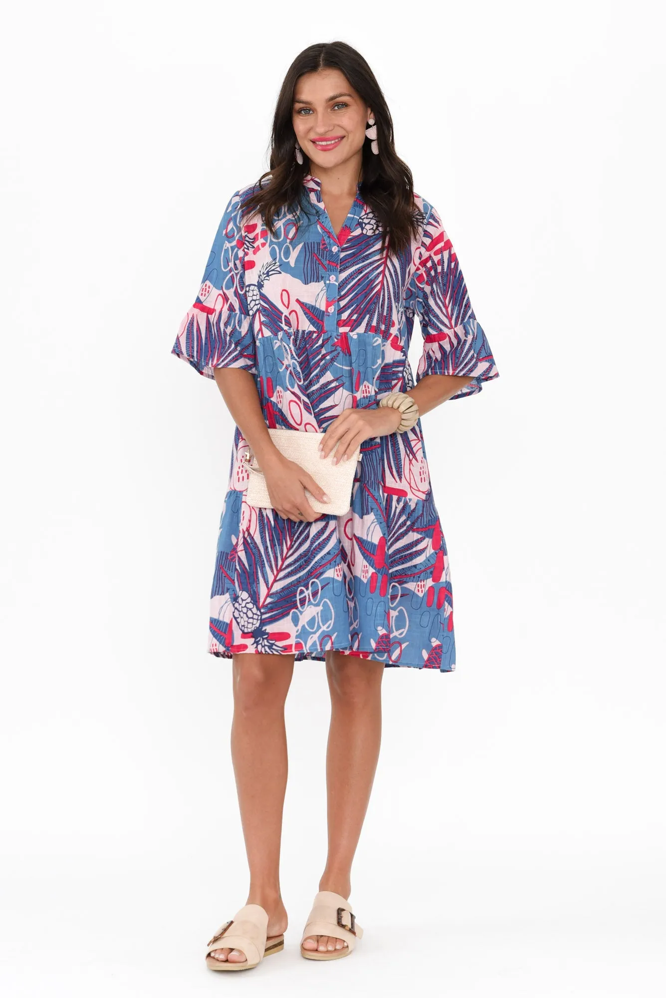 Senna Blue Tropical Cotton Dress sold by Blue Bungalow
