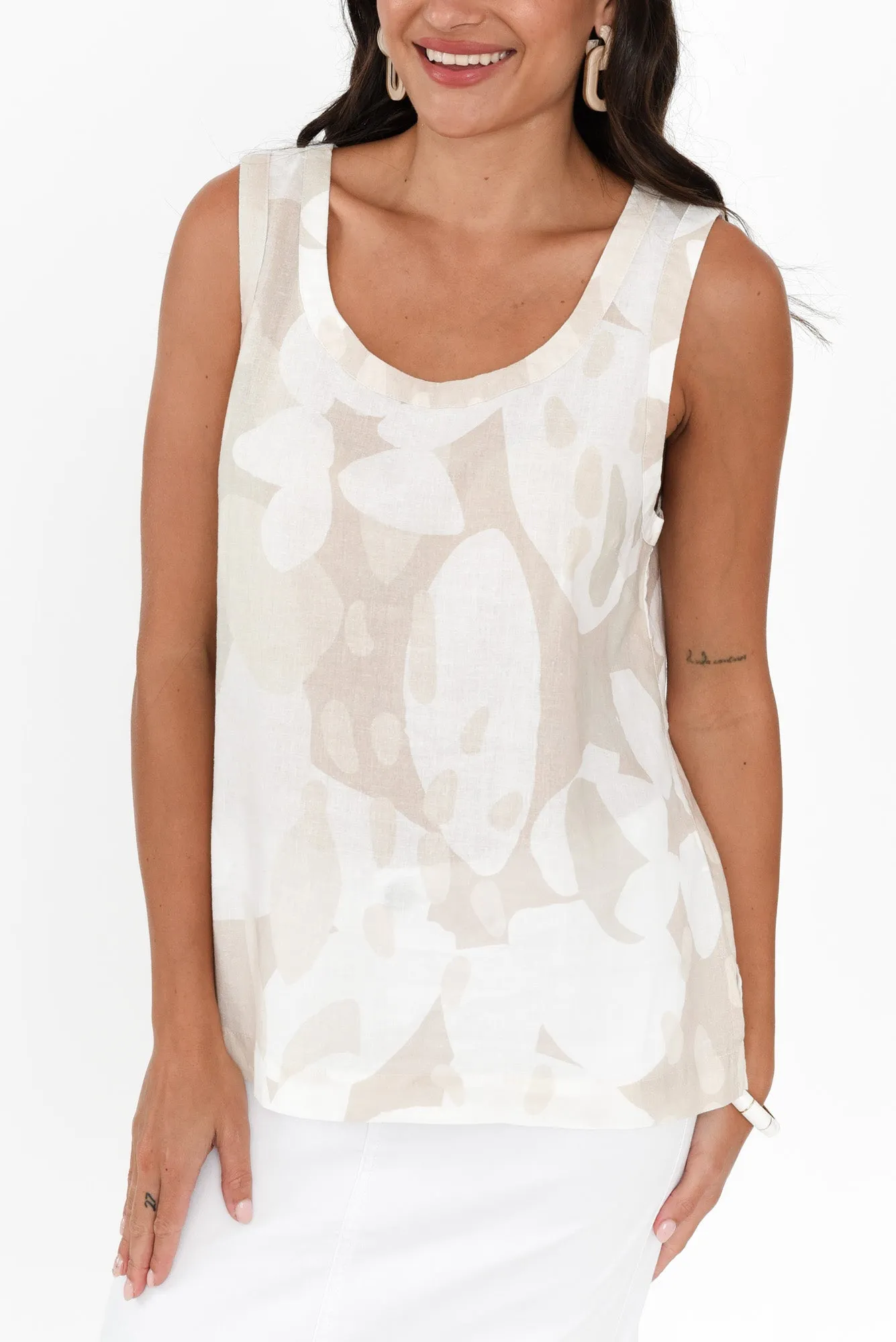 Katsia Beige Abstract Linen Cotton Tank sold by Blue Bungalow product image thumbnail 5