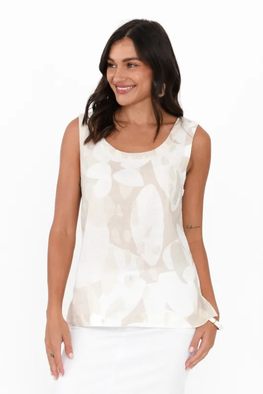 Katsia Beige Abstract Linen Cotton Tank sold by Blue Bungalow