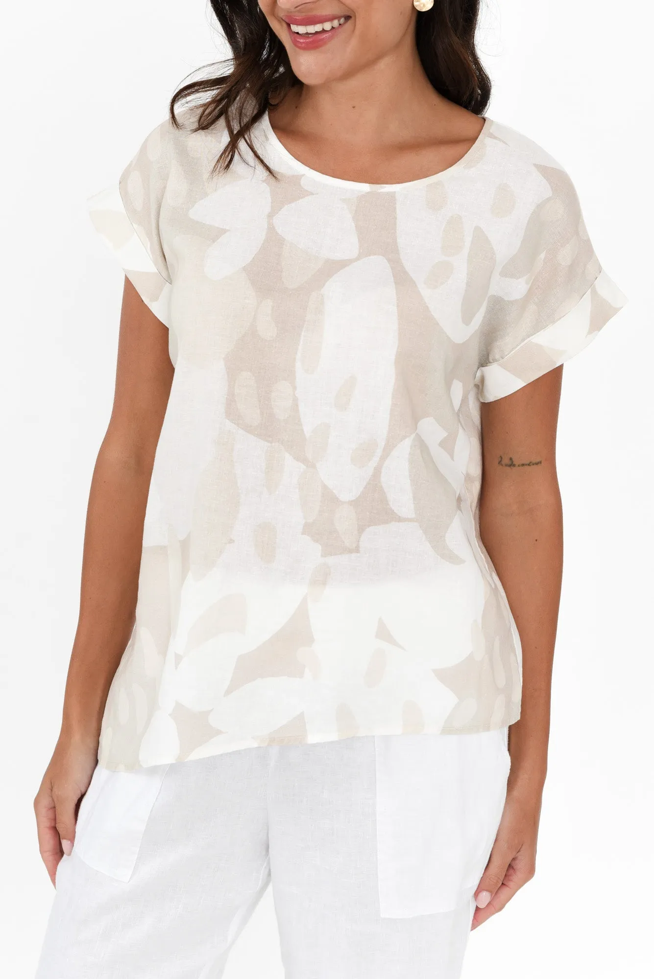 Keyla Beige Abstract Linen Cotton Top sold by Blue Bungalow product image thumbnail 5