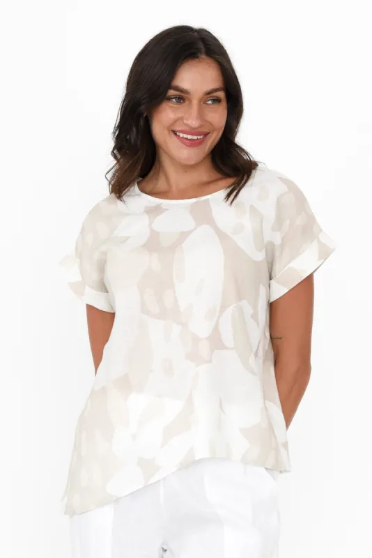 Keyla Beige Abstract Linen Cotton Top sold by Blue Bungalow