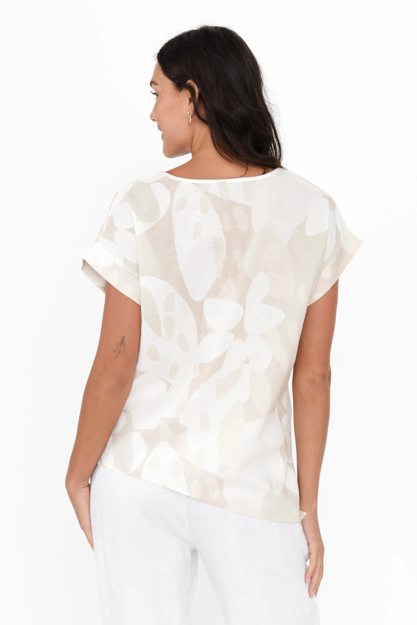 Keyla Beige Abstract Linen Cotton Top sold by Blue Bungalow product image thumbnail 4
