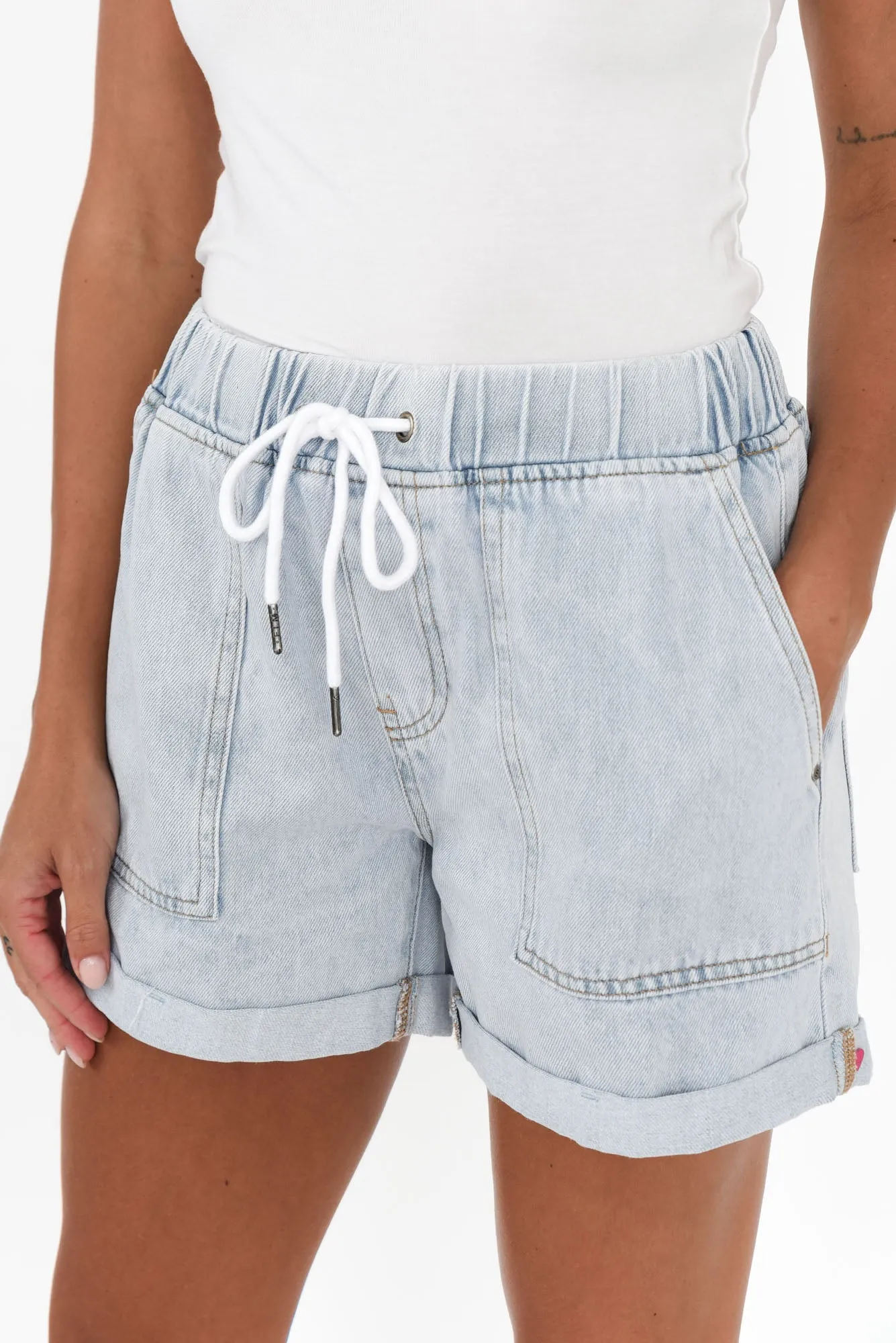 Emma Light Blue Denim Relaxed Shorts sold by Blue Bungalow product image thumbnail 5