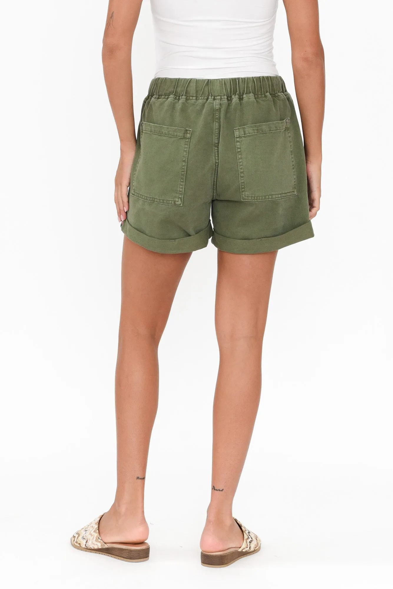 Emma Khaki Denim Relaxed Shorts sold by Blue Bungalow product image thumbnail 4