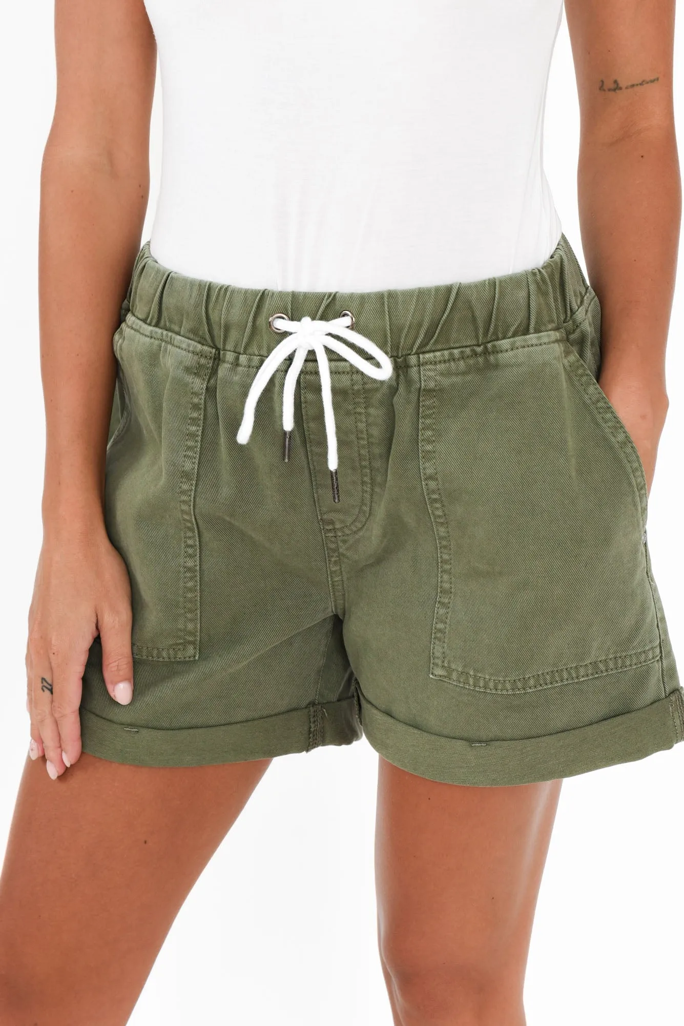 Emma Khaki Denim Relaxed Shorts sold by Blue Bungalow product image thumbnail 5