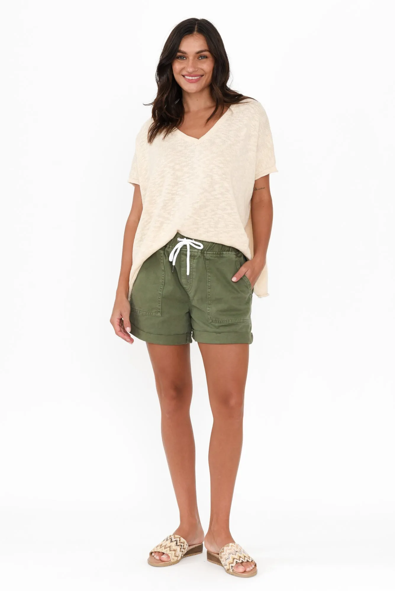 Emma Khaki Denim Relaxed Shorts sold by Blue Bungalow product image thumbnail 2