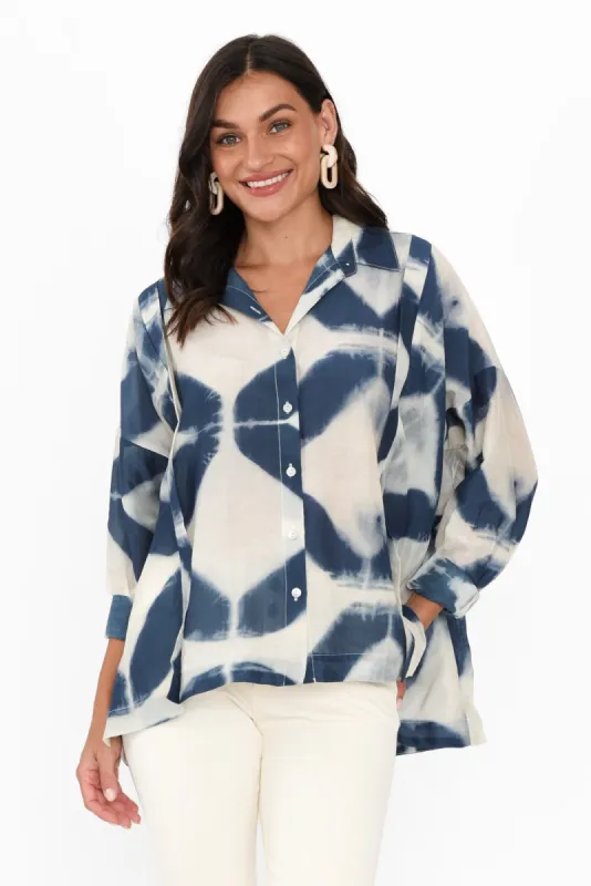 Arona Blue Diamond Cotton Silk Shirt sold by Blue Bungalow