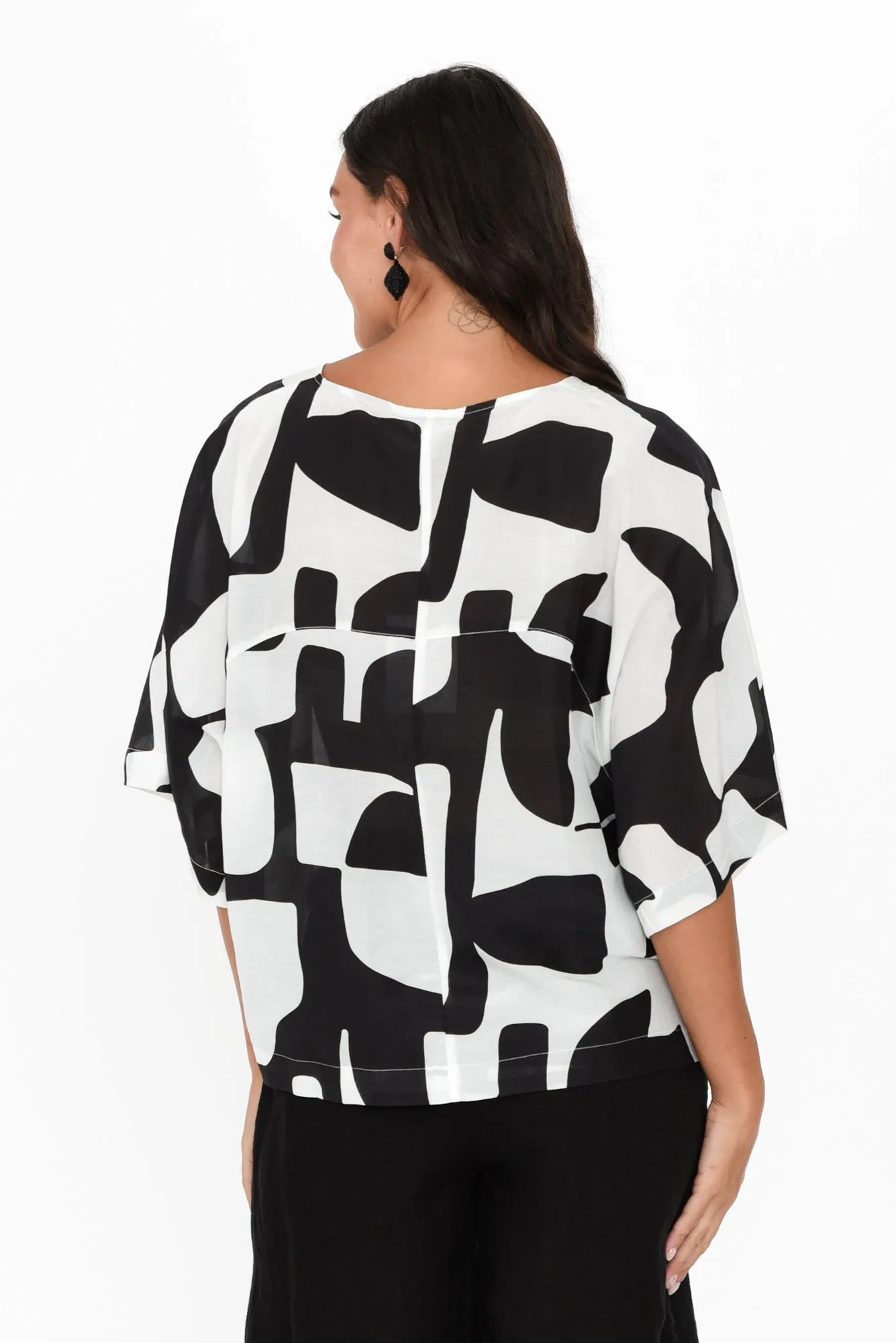 Baley Black Abstract Cotton Silk Top sold by Blue Bungalow product image thumbnail 4