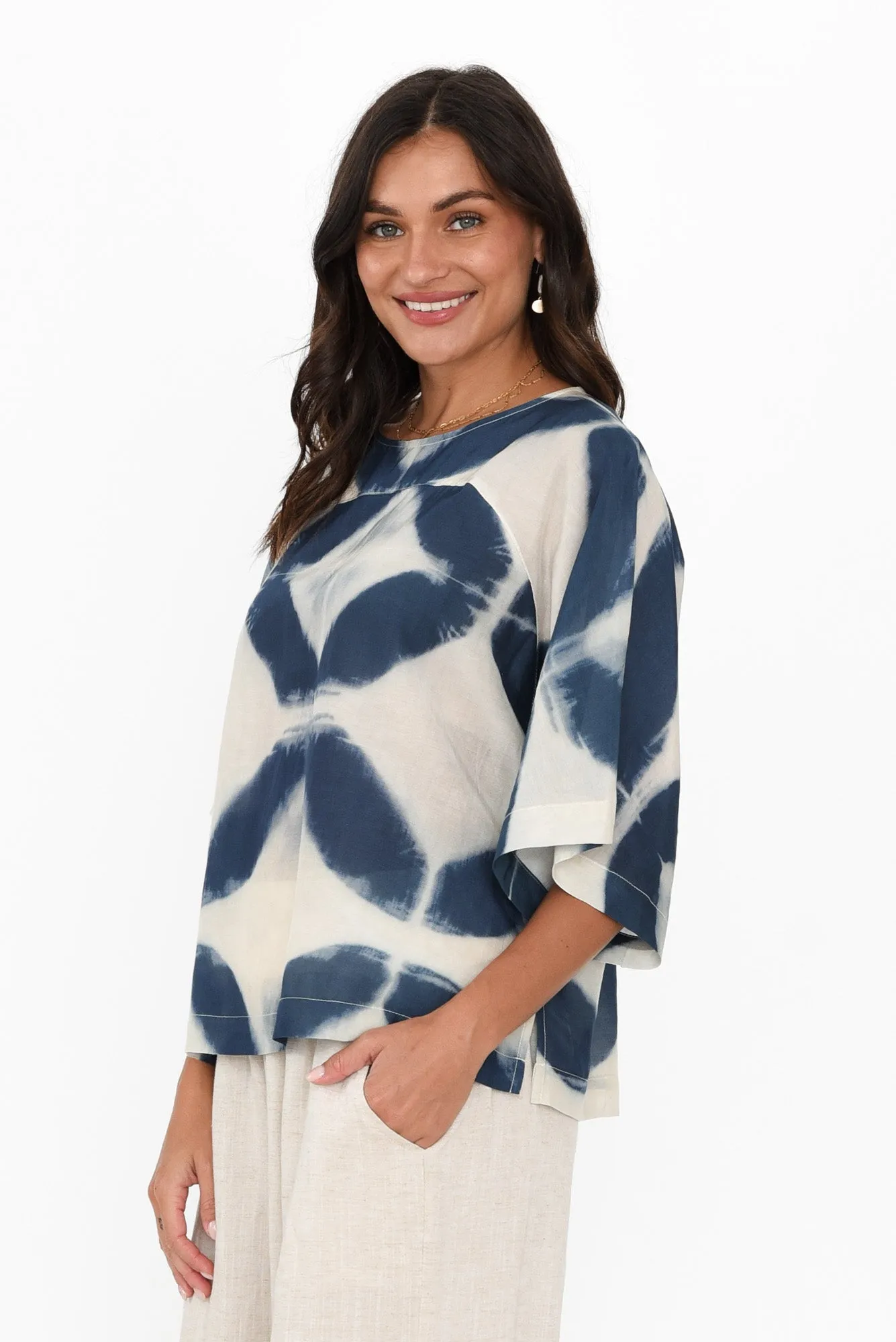 Baley Blue Diamond Cotton Silk Top sold by Blue Bungalow product image thumbnail 3