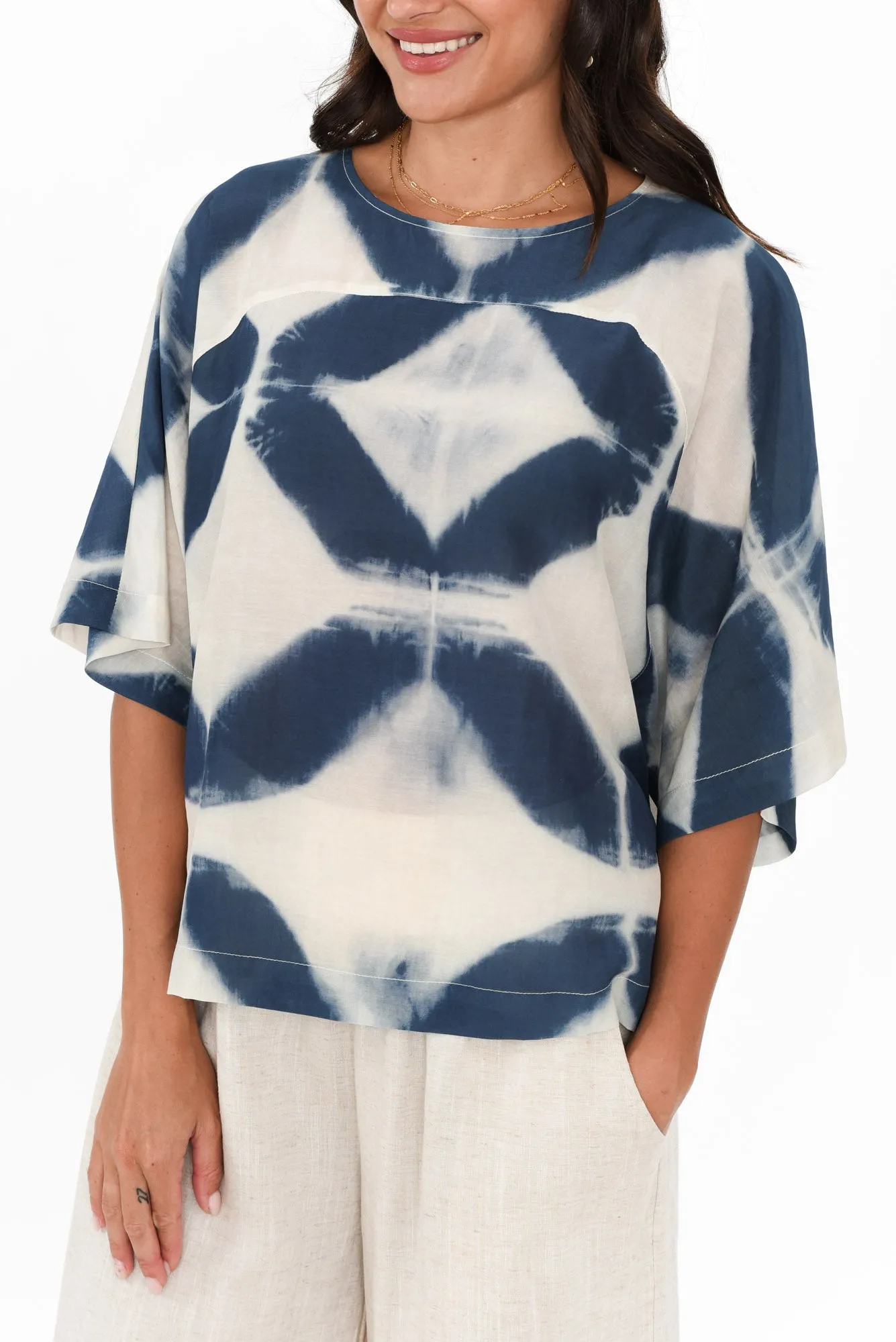 Baley Blue Diamond Cotton Silk Top sold by Blue Bungalow product image thumbnail 5