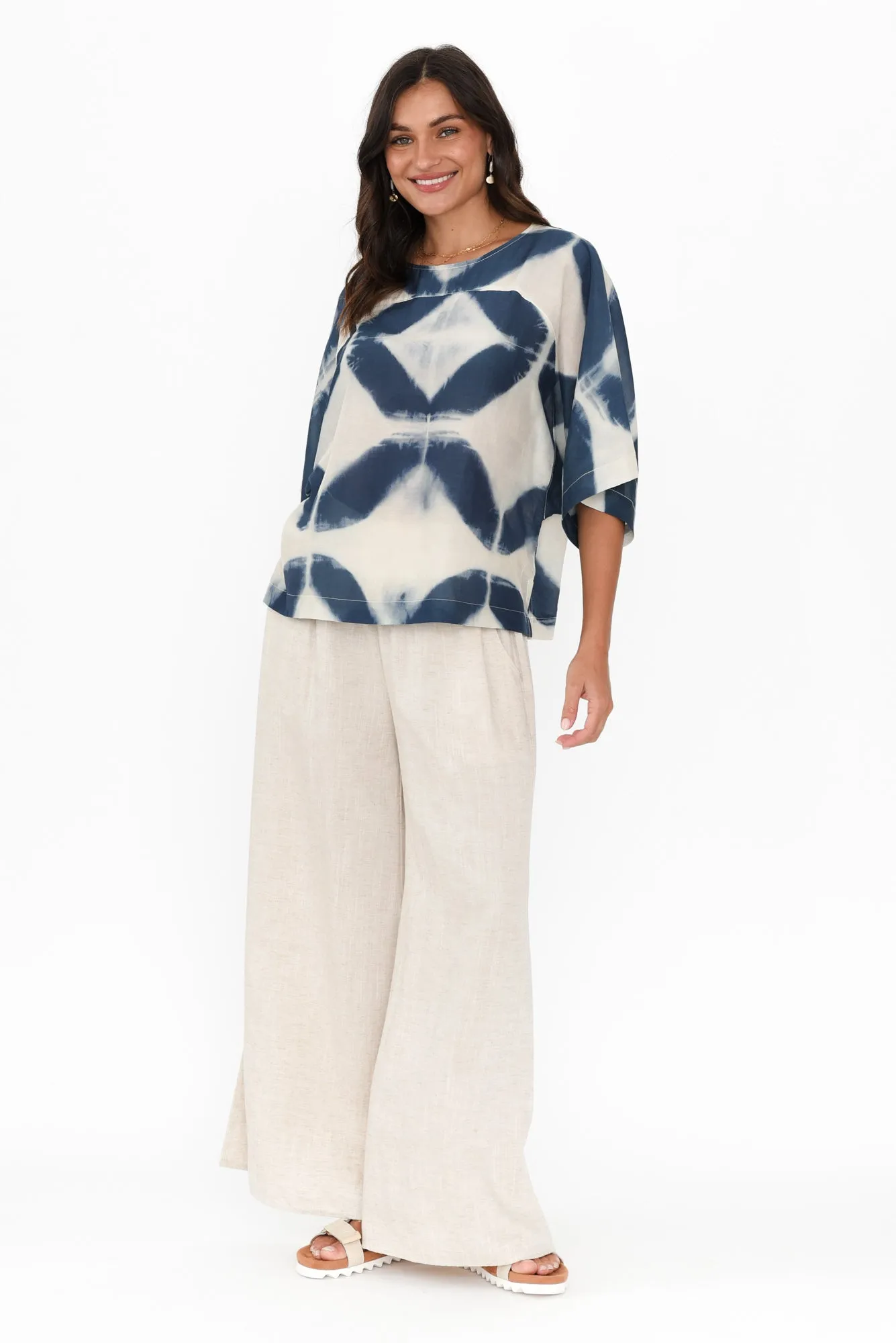 Baley Blue Diamond Cotton Silk Top sold by Blue Bungalow product image thumbnail 2